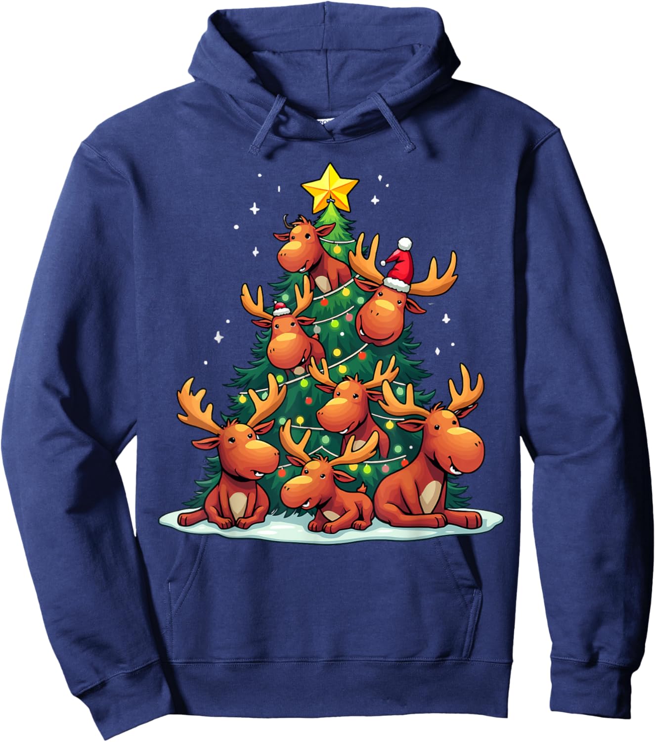 Moose Christmas Tree Funny Bullwinkle Holiday Hoodie - Hoodie | Navy