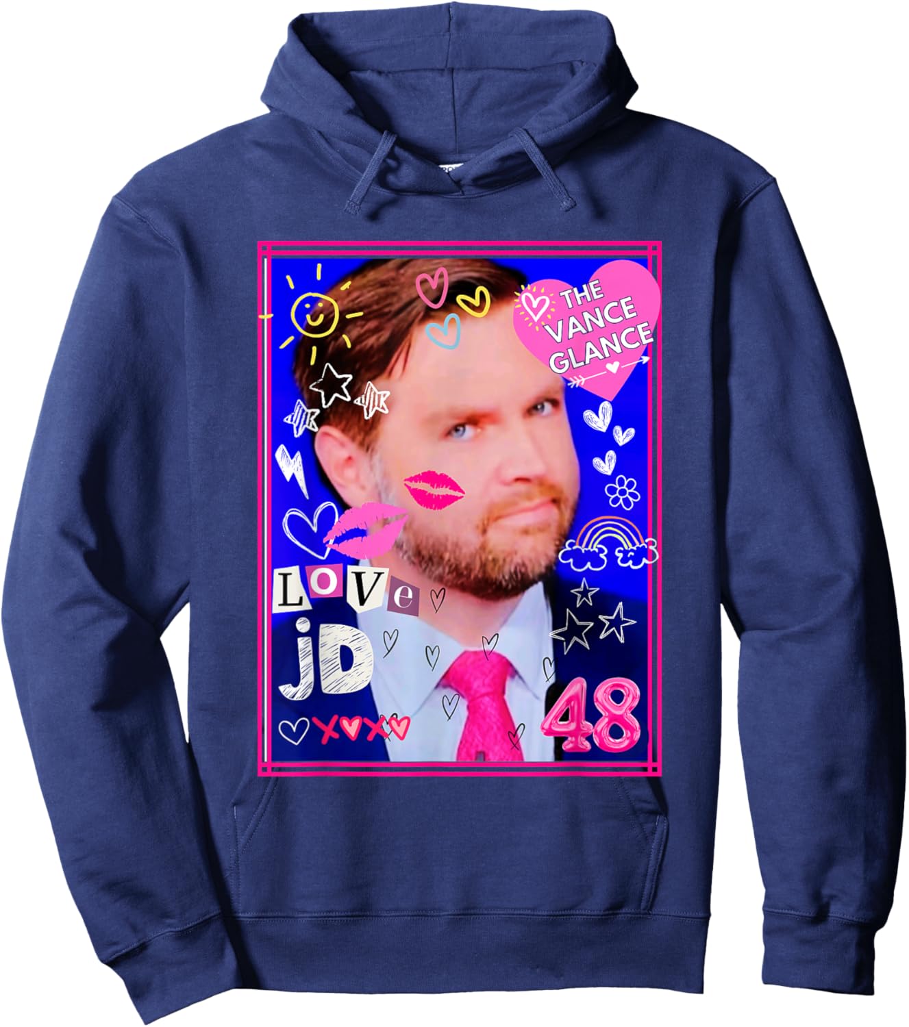Cute Doodle Design Of JD Vance With Heart and Kisses Doodles Hoodie - Hoodie | Navy