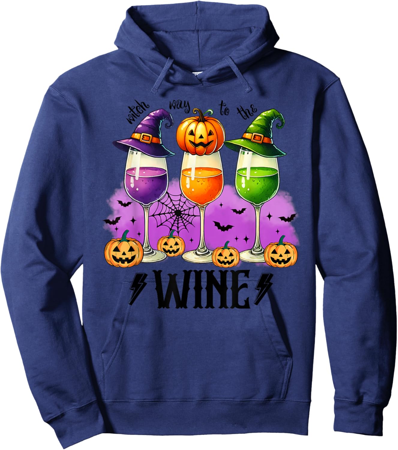 Halloween Red Wine Glasses Funny Halloween Hoodie - Hoodie | Navy