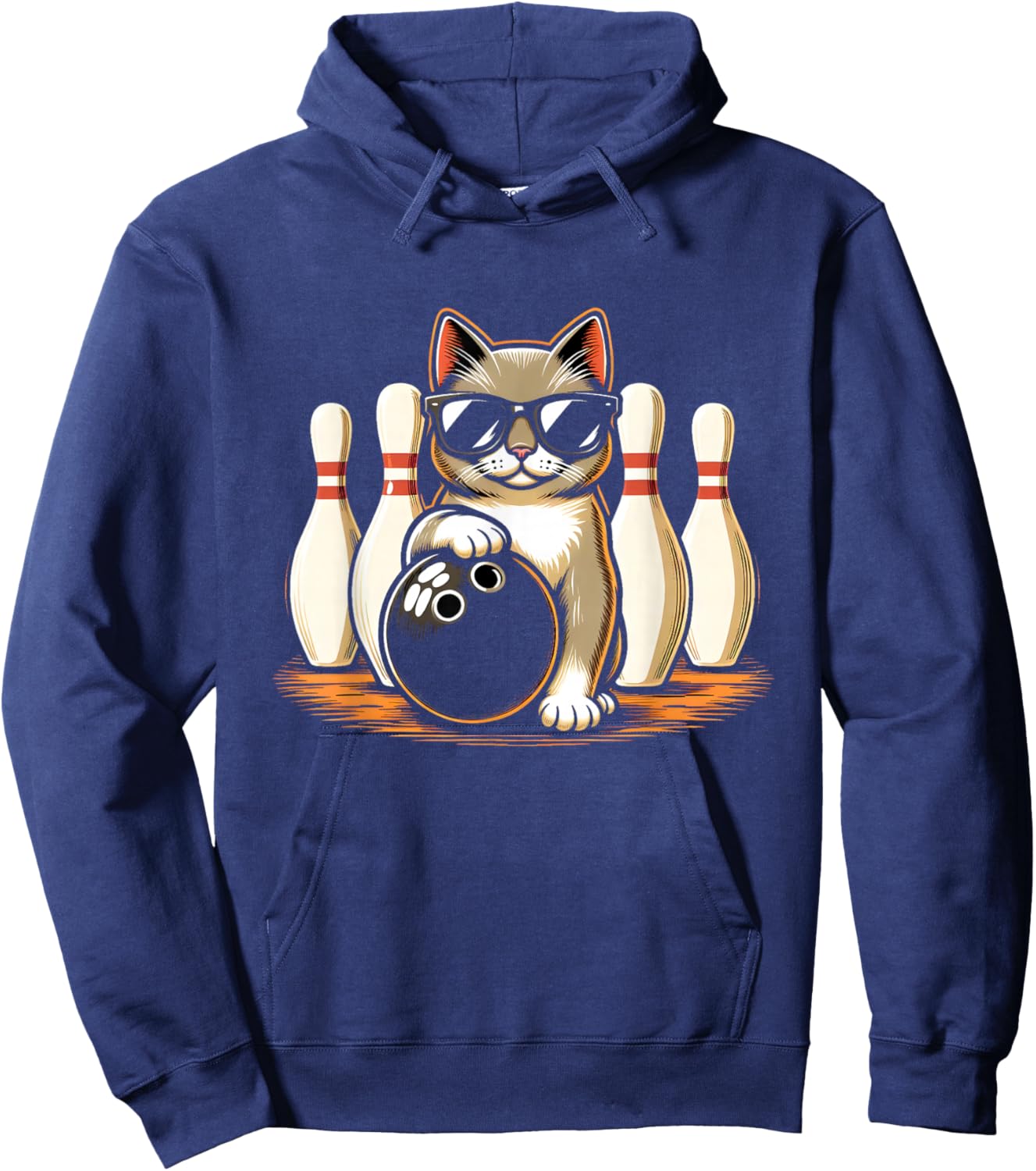 Cat Wearing Sunglasses Playing Bowling Cat Lover Hoodie - Hoodie | Navy