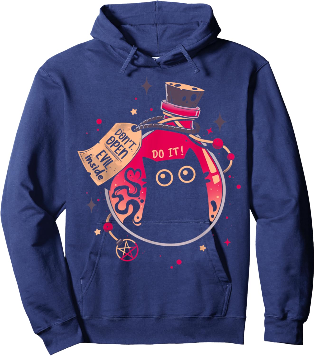 Don't Open Evil Inside Funny Cat Lover Men Women Kids Hoodie - Hoodie | Navy