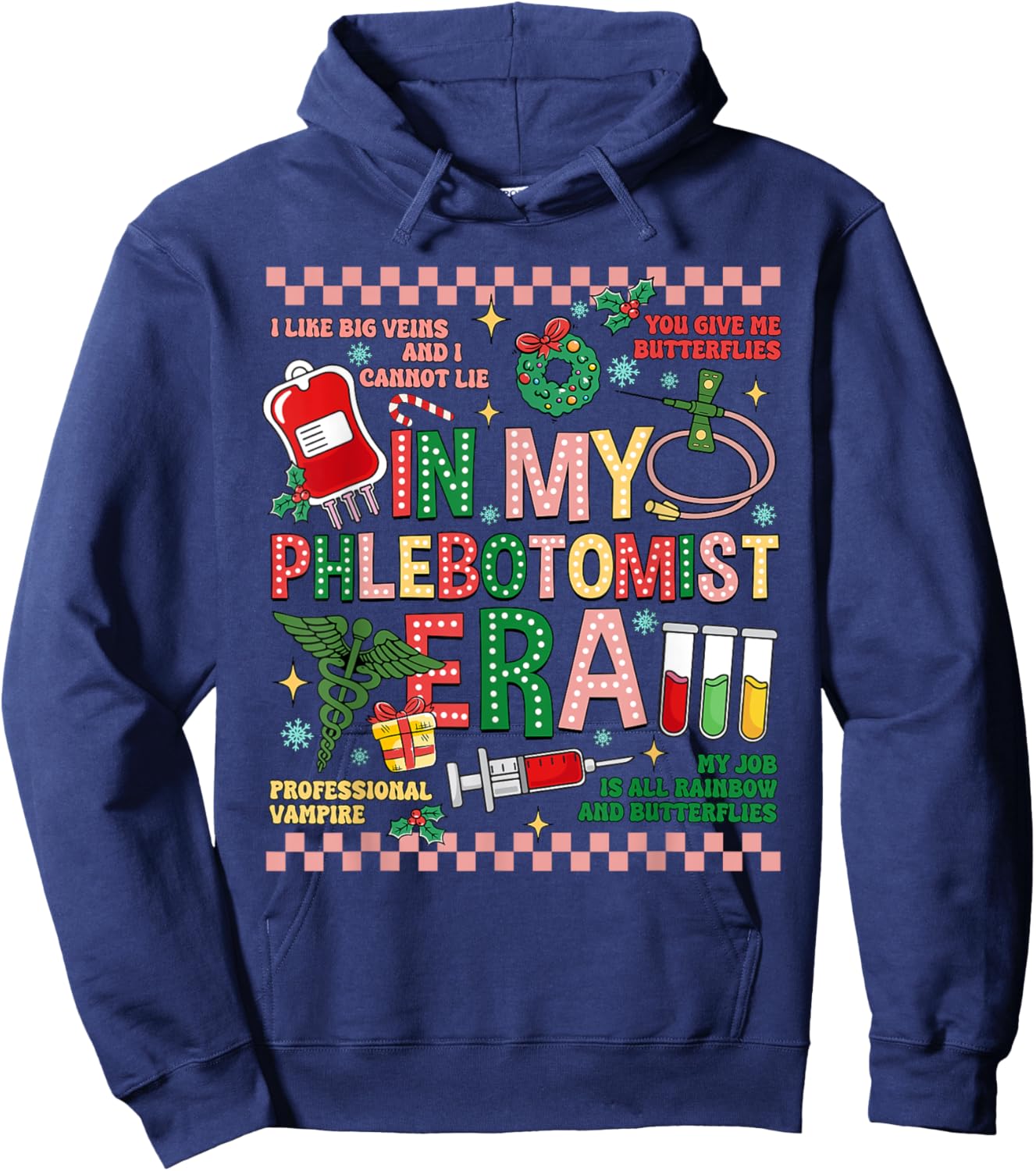 Christmas Phlebotomy Tech Blood Phlebotomist Nurse Era Hoodie - Hoodie | Navy