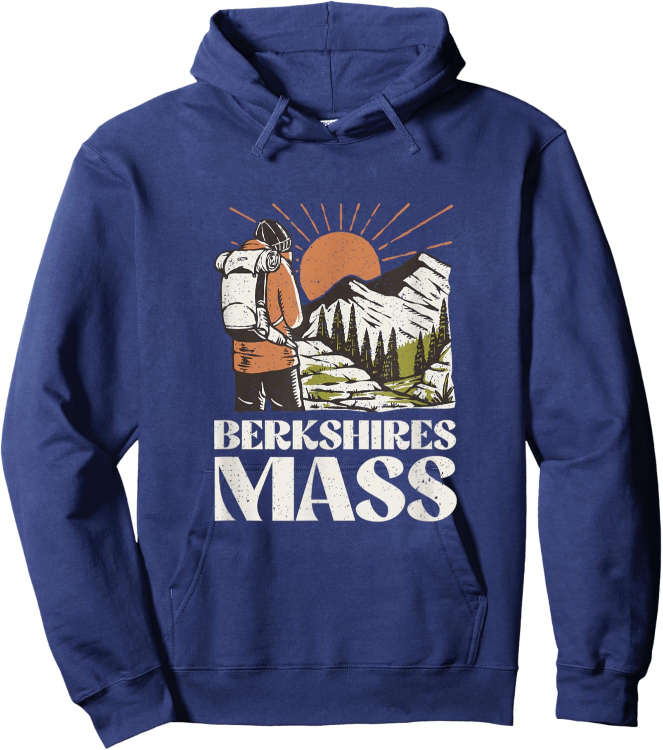 Vintage Hiker on Mountain Berkshires Mass Hiking Hoodie - Hoodie | Navy