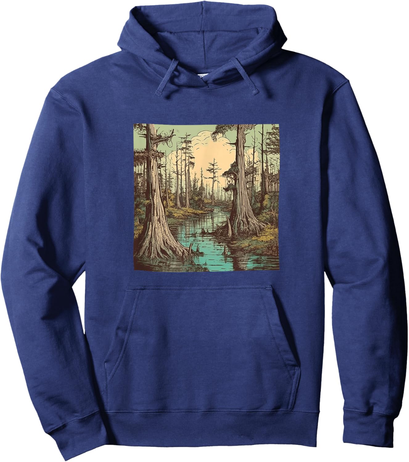 Swamp With Cypress Trees Vintage Landscape Graphic Hoodie - Hoodie | Navy