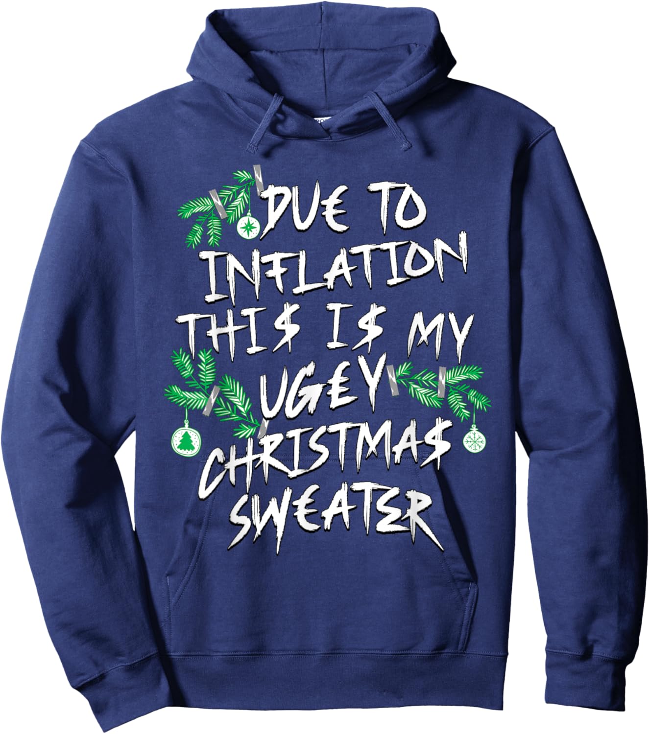 Funny Due To Inflation Ugly Christmas Sweaters Women Hoodie - Hoodie | Navy