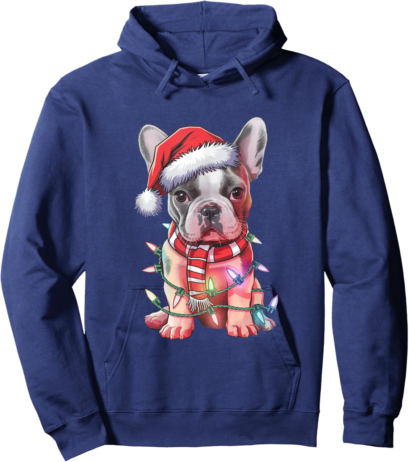 Christmas Lights French Bulldog Santa Hat Funny Dog Xmas Men Women Kids Hoodie - Hoodie | Navy