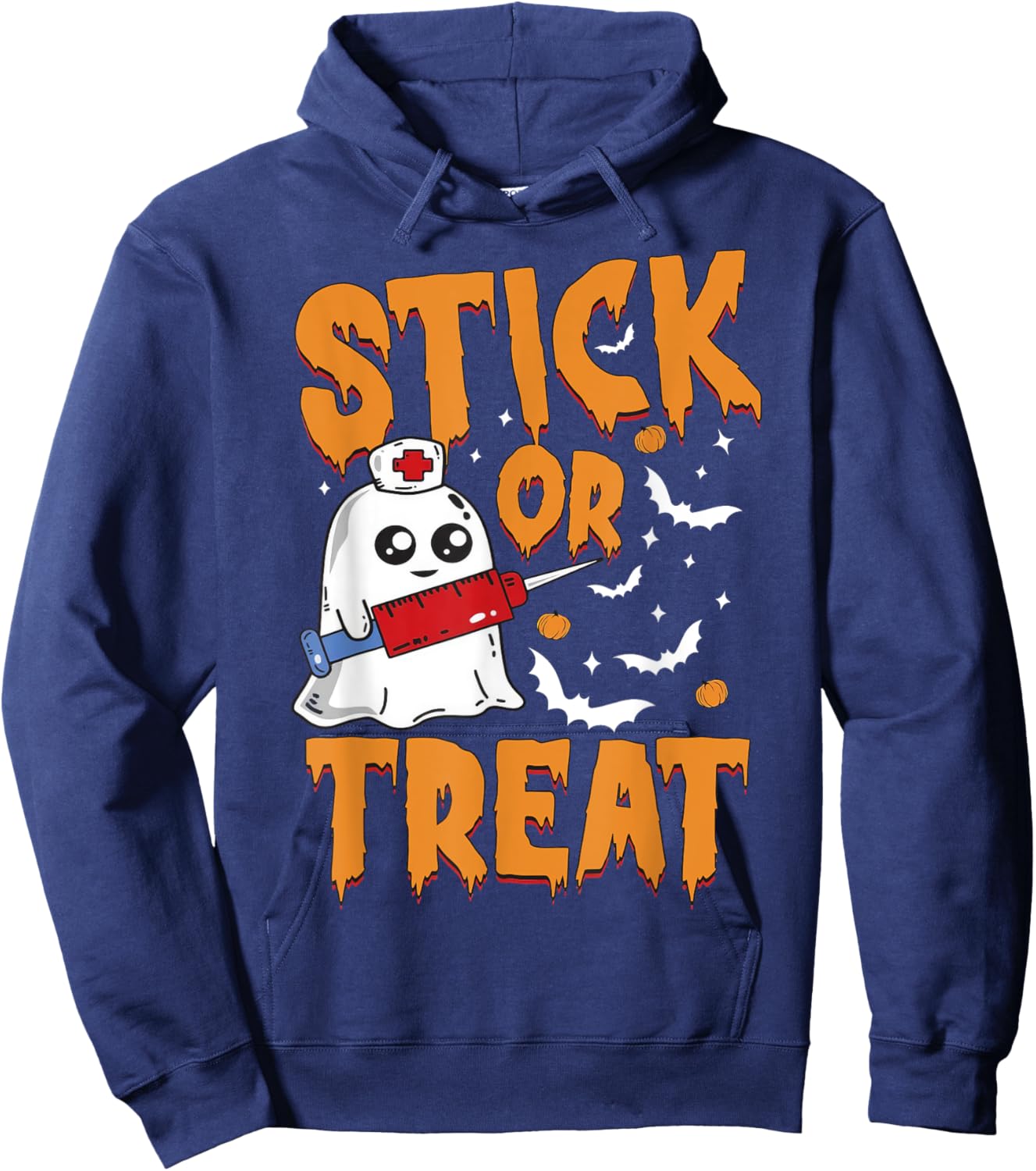Stick Or Treat Ghost Nurse Phlebotomy Tech Halloween Costume Hoodie - Hoodie | Navy