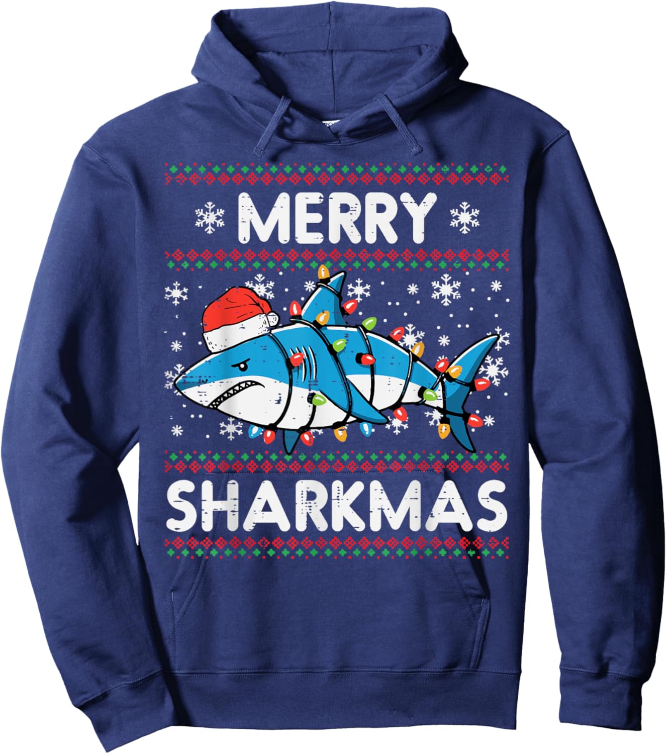 Christmas Shark Merry Sharkmas Funny Ugly Xmas Boys Kids Men Hoodie - Hoodie | Navy