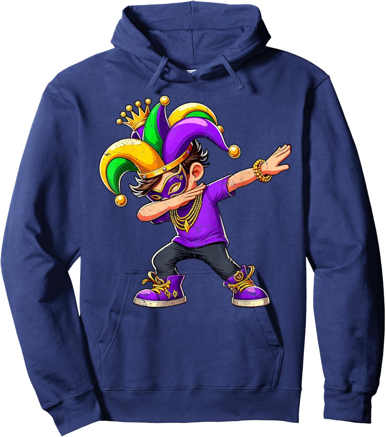 Dabbing Mardi Gras For Black Boy Outfit Jester Hat Kid Hoodie - Hoodie | Navy