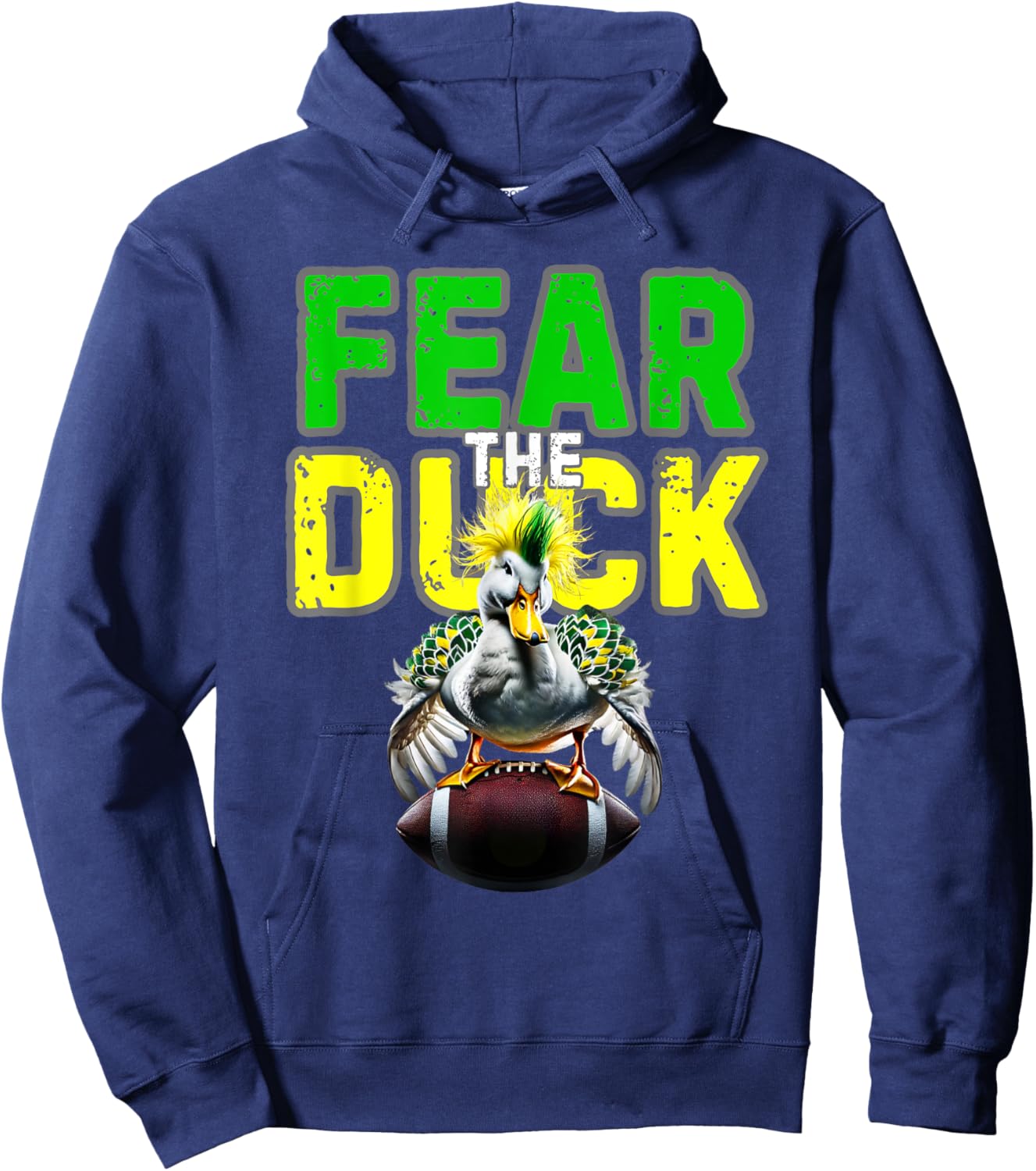 Fear the Duck from Quack Attack features a green and yellow Hoodie - Hoodie | Navy