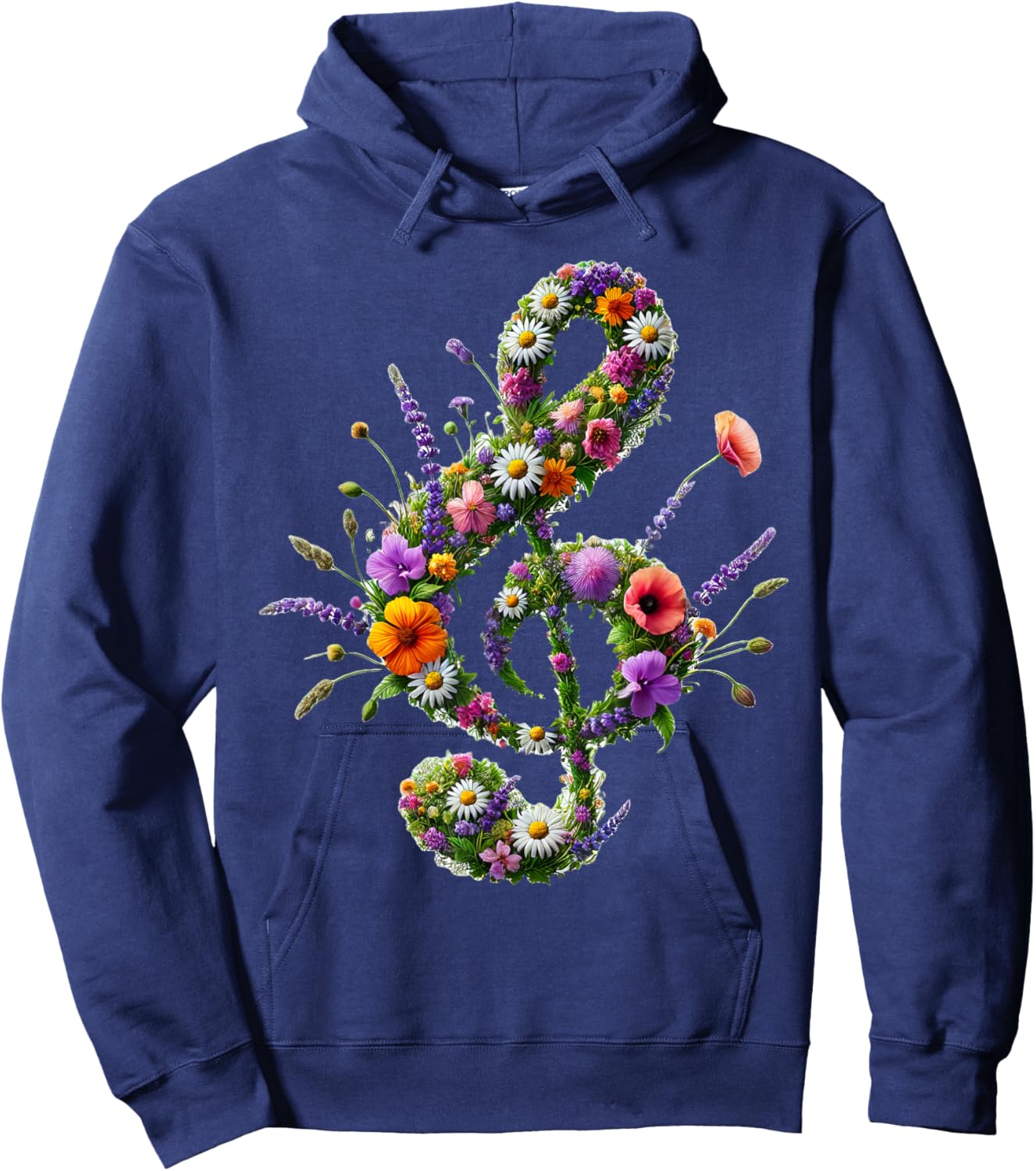 Wildflowers Treble Clef Flower Musical Note Music Hoodie - Hoodie | Navy