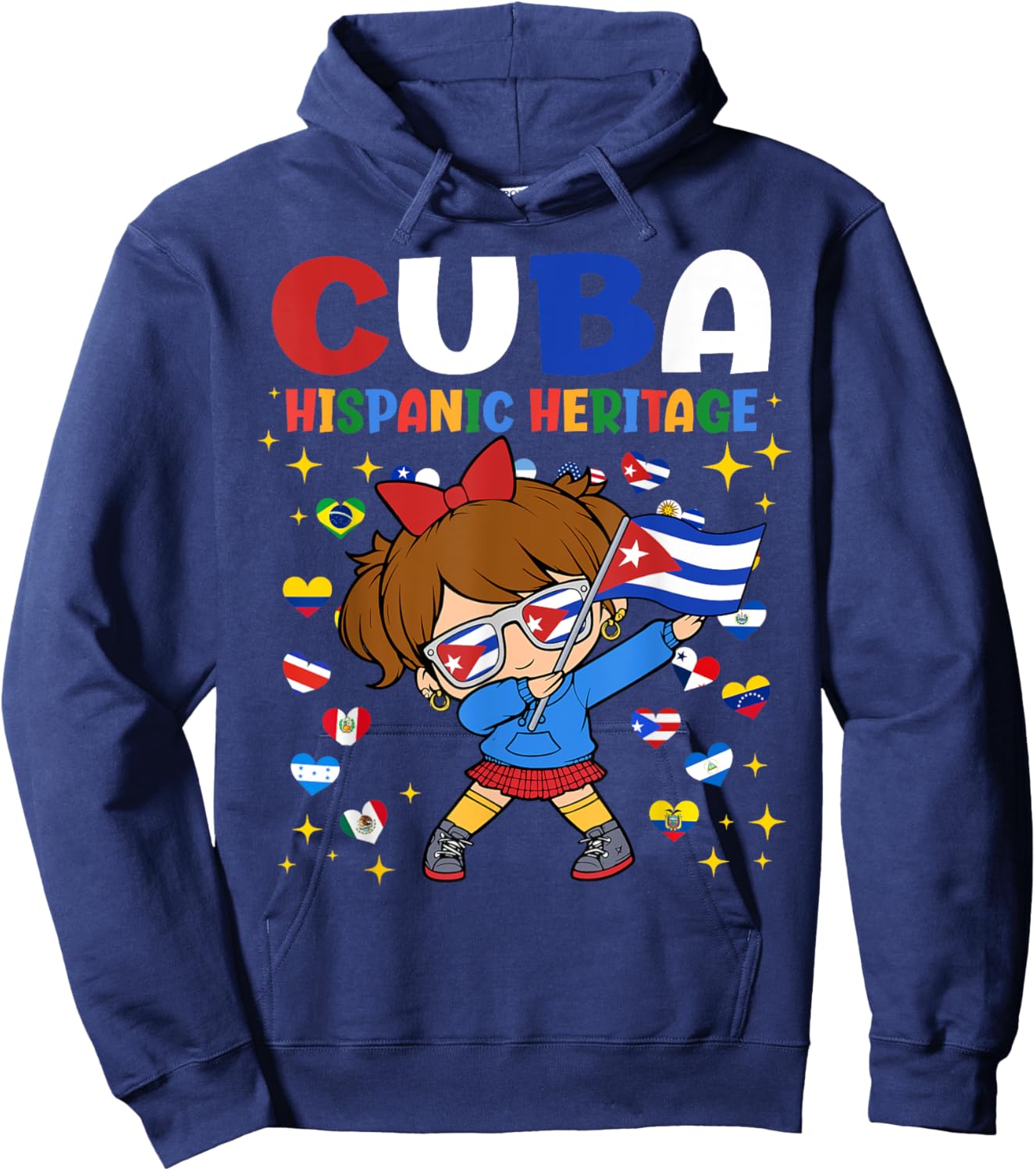 Hispanic Heritage Month Cuba Flag Cuban Girl Kids Hoodie - Hoodie | Navy