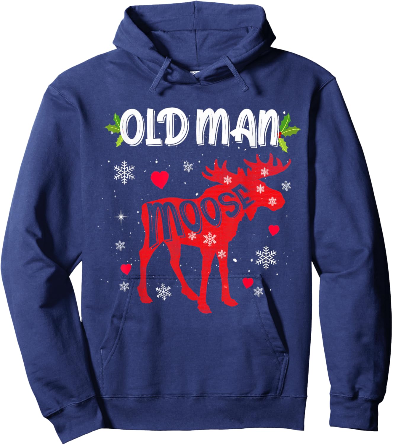 Old Man Moose Heart Christmas Family Matching Xmas Pajamas Hoodie - Hoodie | Navy