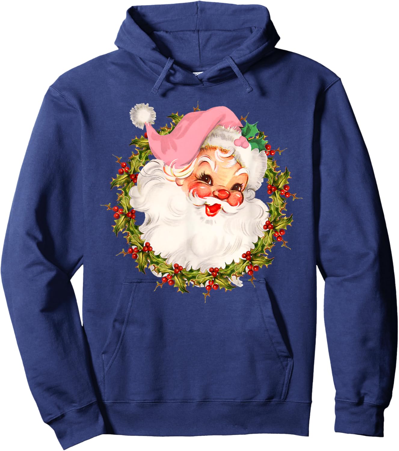 Vintage Pink Santa Claus Merry Christmas Pajamas Xmas Women Hoodie - Hoodie | Navy