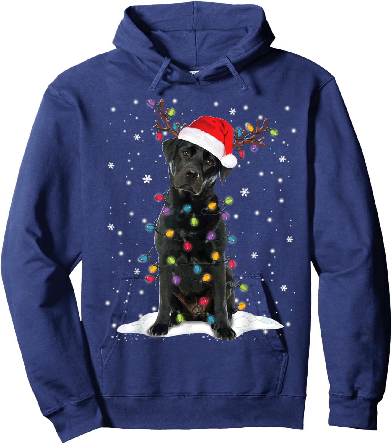 Black Lab Labrador Christmas Tree Light Pajama Dog Xmas Hoodie - Hoodie | Navy