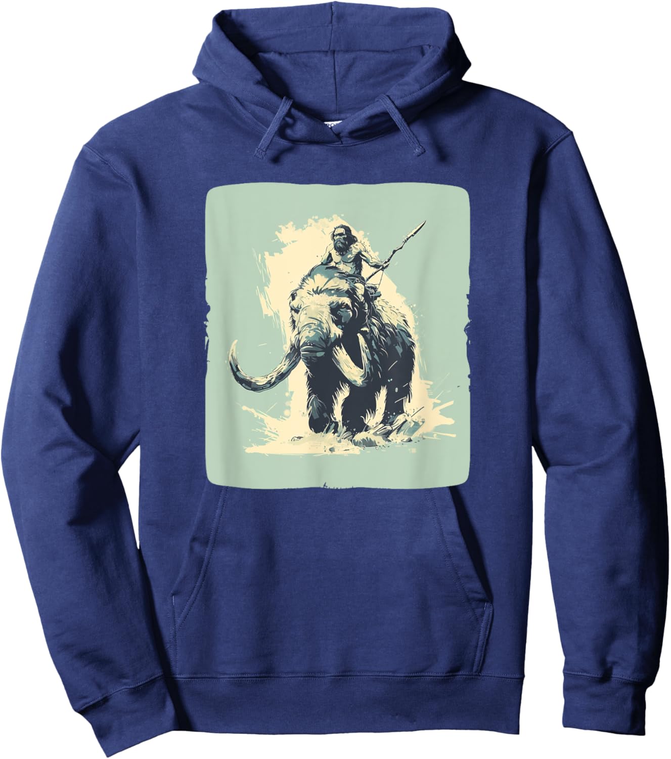 Cool Neanderthal riding Mammoth in cold Colors Costume Hoodie - Hoodie | Navy