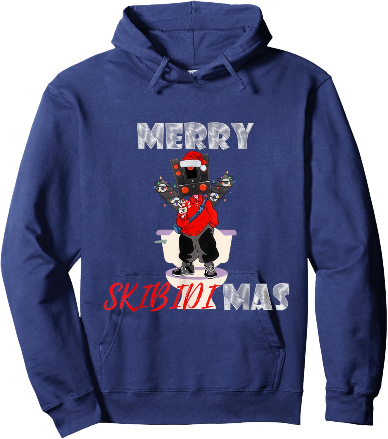 Merry Christmas Skibidi Xmas, Speakerman Skibidi Toilet Meme Hoodie - Hoodie | Navy