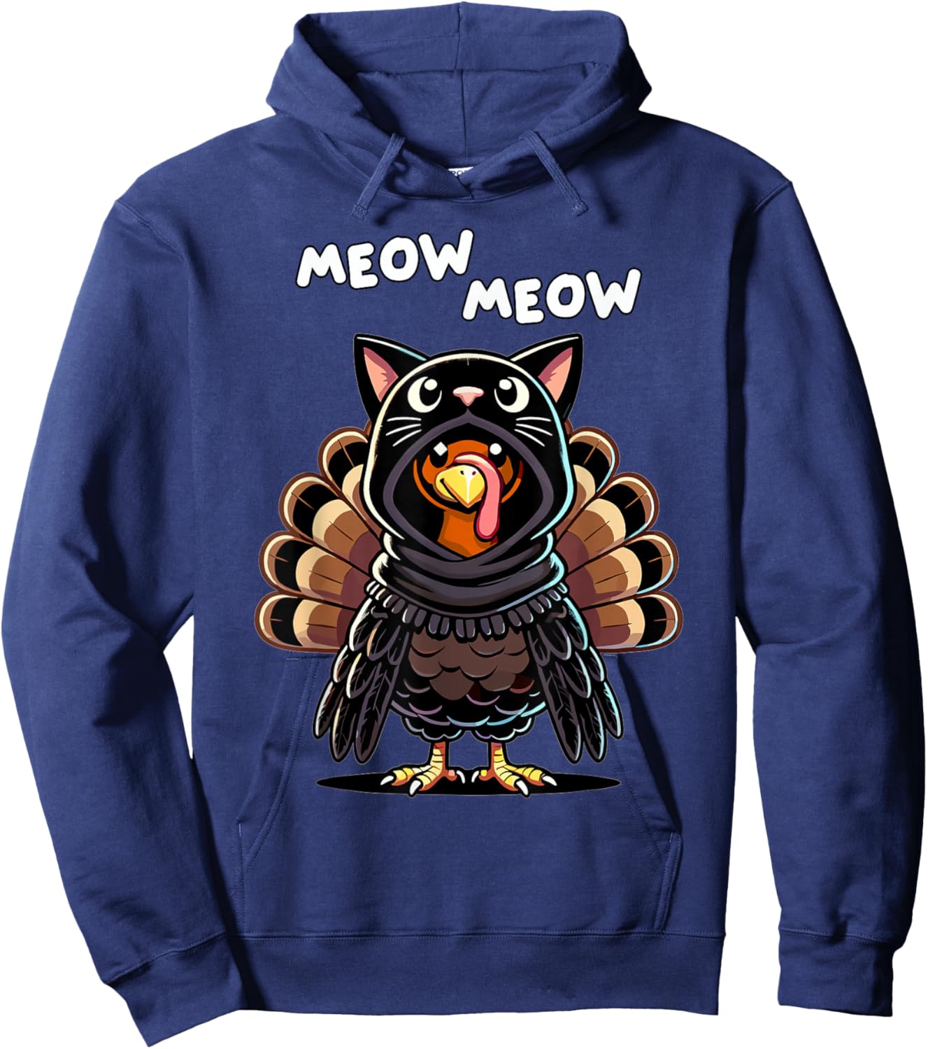 Turkey Cat Meow Thanksgiving Shirts Women Thanksgiving Gifts Hoodie - Hoodie | Navy