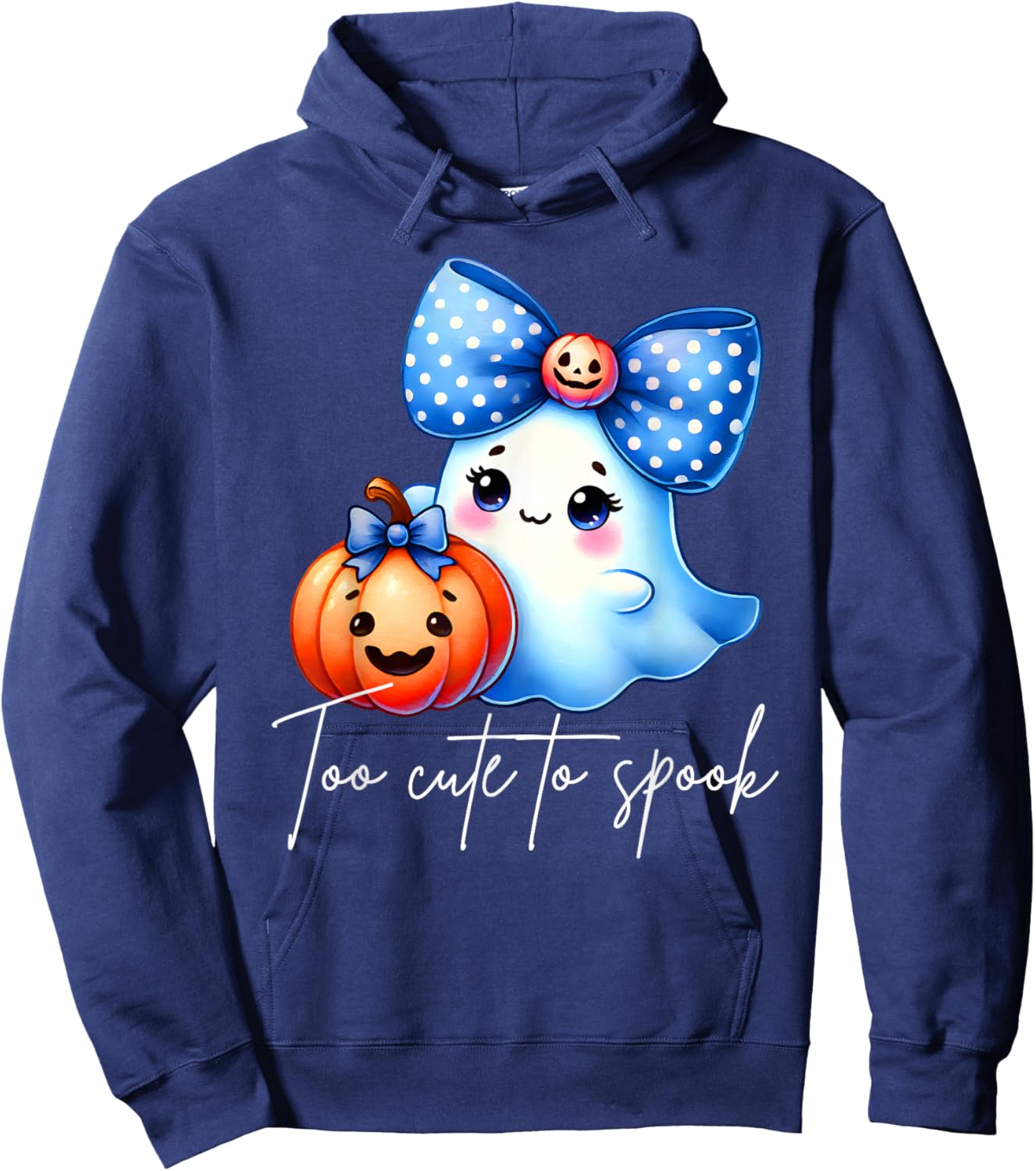 Too Cute To Spook Halloween Ghost Graphic Hoodie - Hoodie | Navy