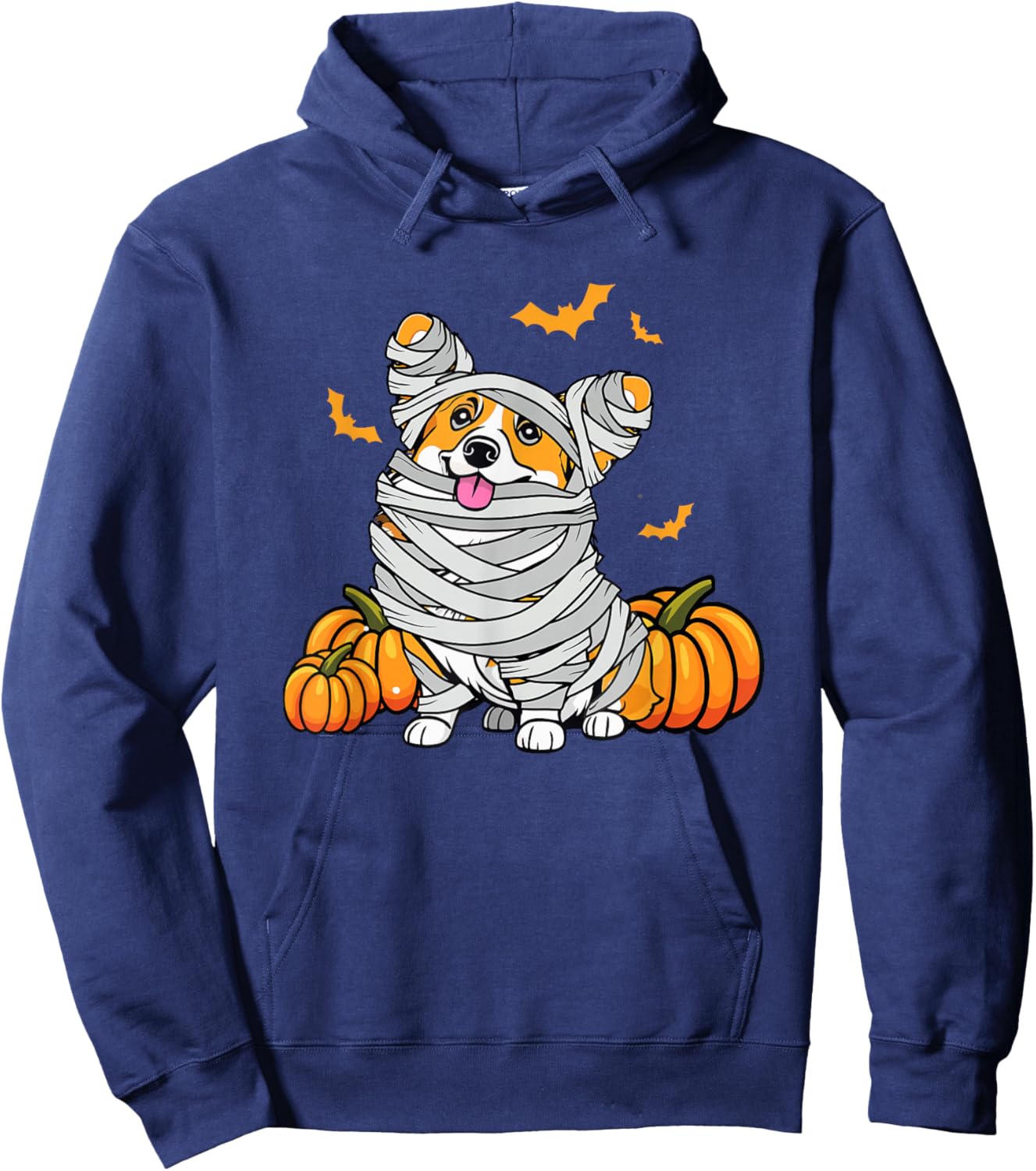 Cute Halloween Welsh Corgi Mummy Costume Dog Lover Pumpkin Women Kids Hoodie - Hoodie | Navy