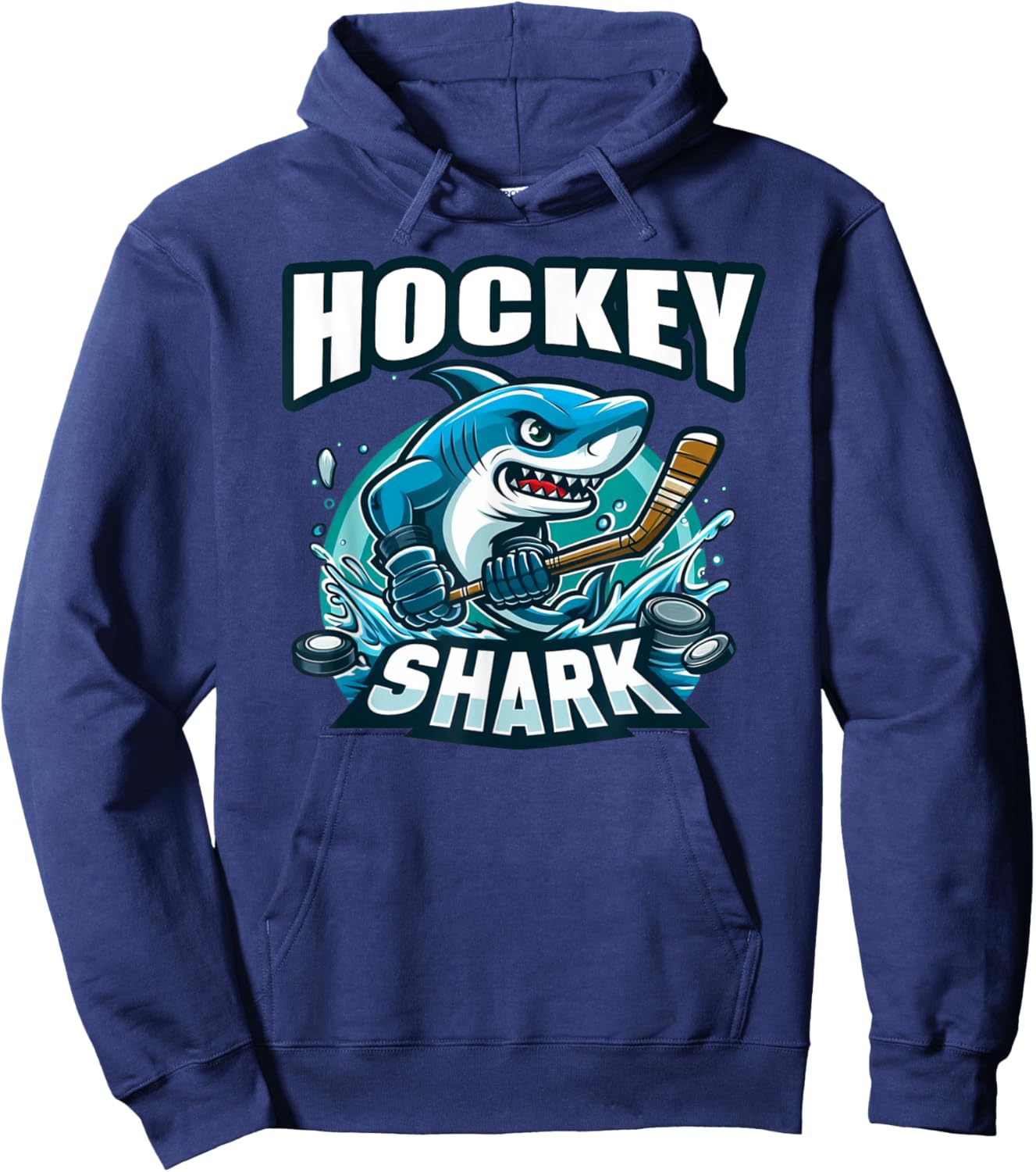 Shark Playing Hockey Funny Hockey Hoodie - Hoodie | Navy