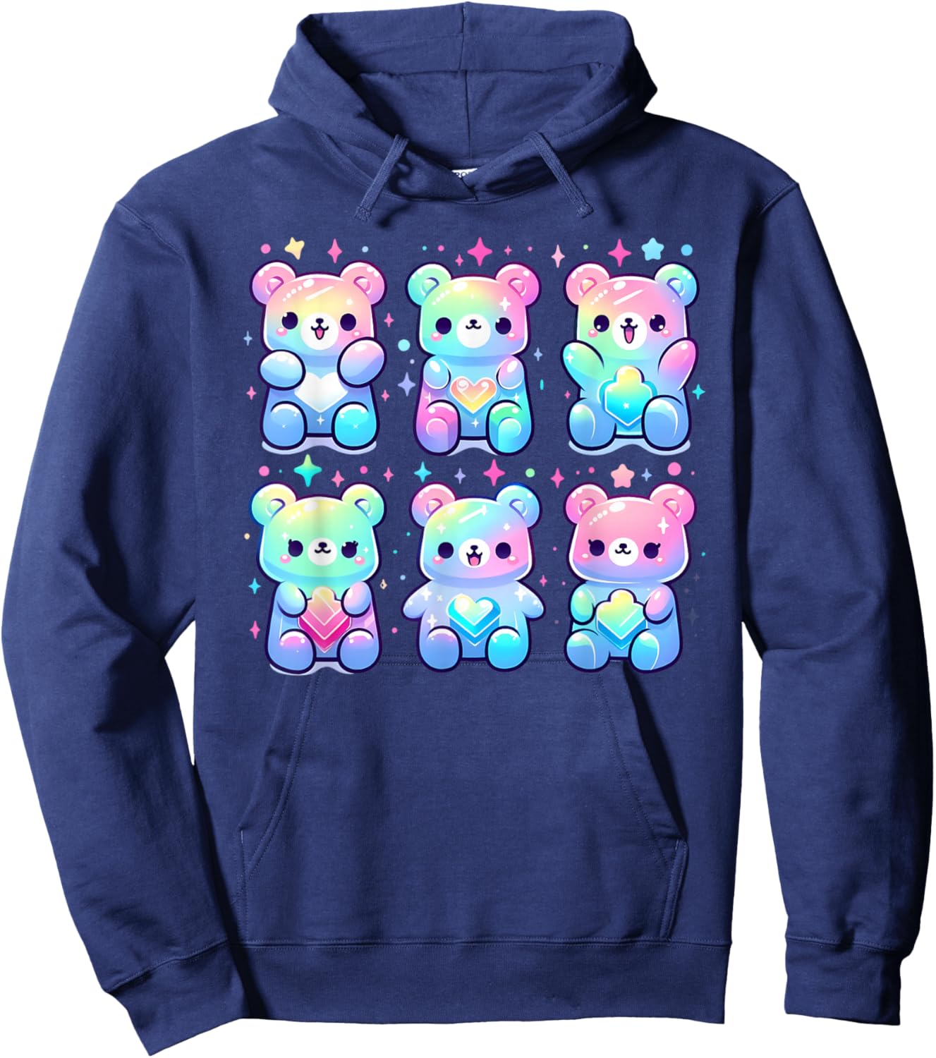 Cute Rainbow Gummy Bear Kawaii Aesthetic Teens Boys Girls Hoodie - Hoodie | Navy