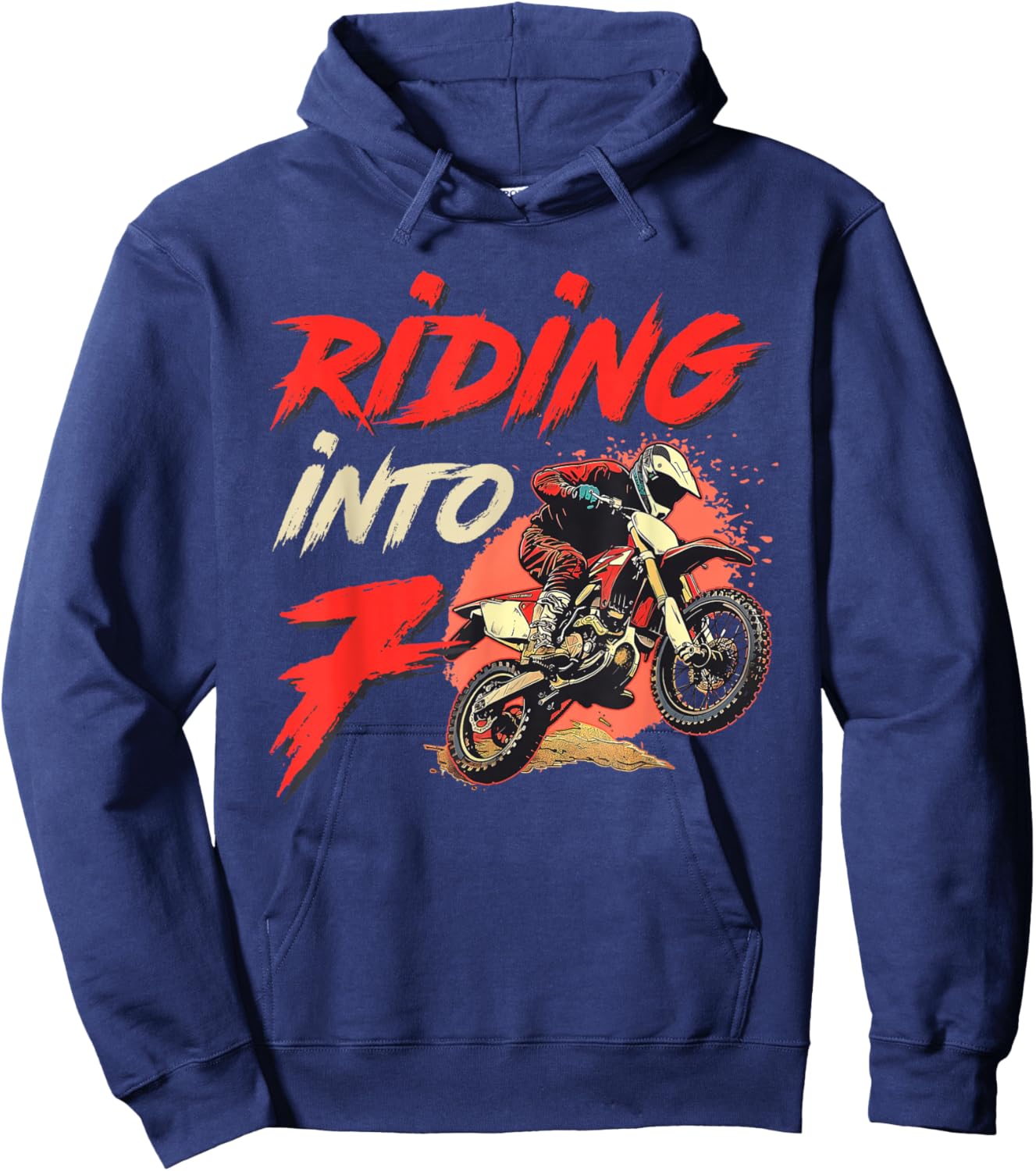 Riding Into 7 Years Old 7th Birthday Dirt Bike Bday Party Hoodie - Hoodie | Navy