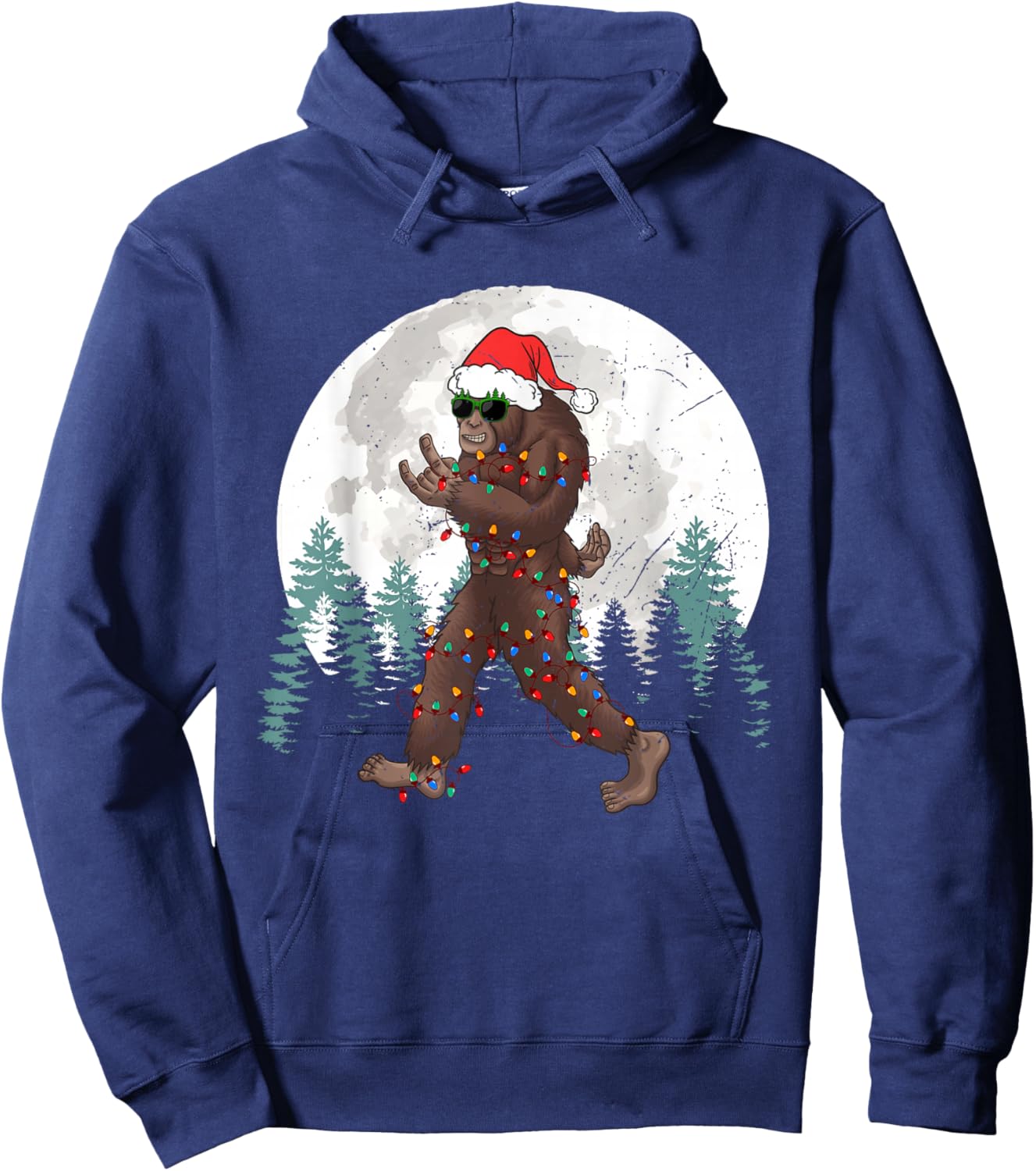 Sasquatch Christmas Tree Bigfoot Lights Xmas Rock Boys Hoodie - Hoodie | Navy