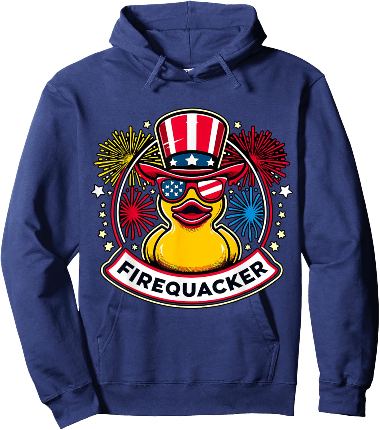 Firequacker 4th of July Rubber Duck USA Flag Hoodie - Hoodie | Navy