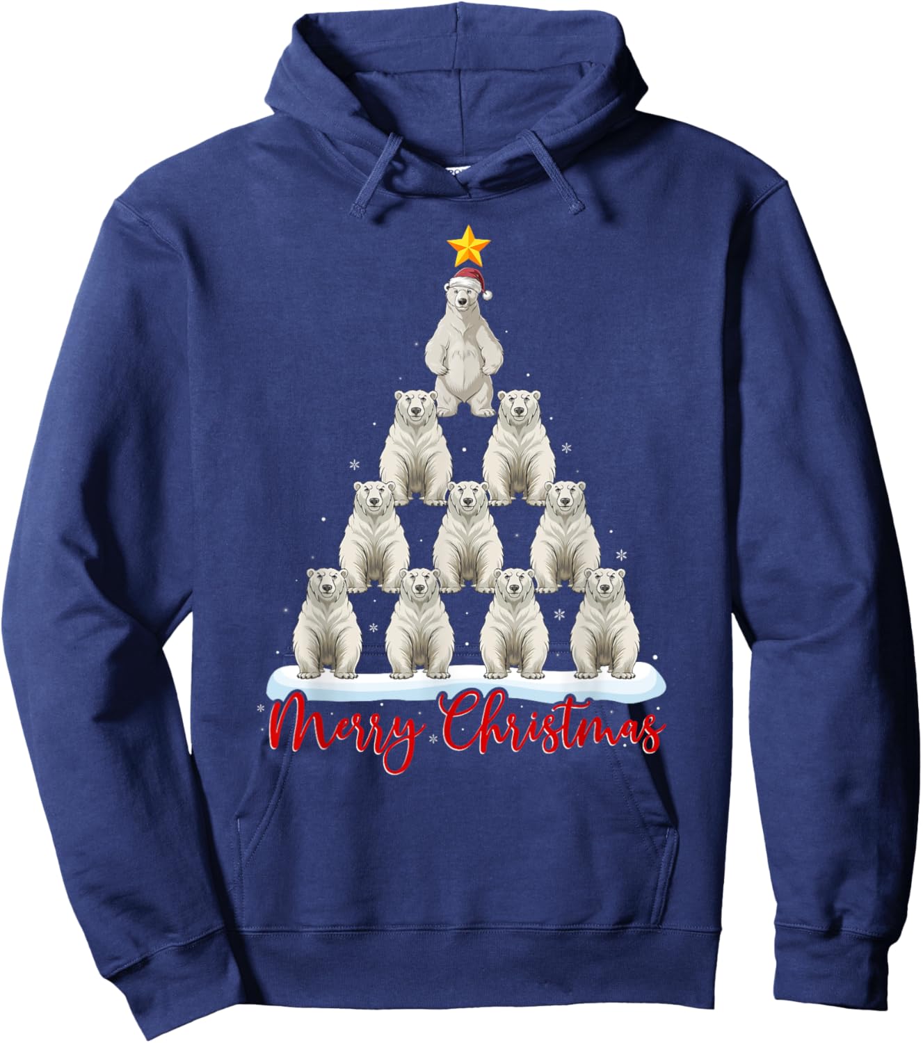 Santa Hat Ugly Xmas Funny Polar Bear Christmas Tree Hoodie - Hoodie | Navy