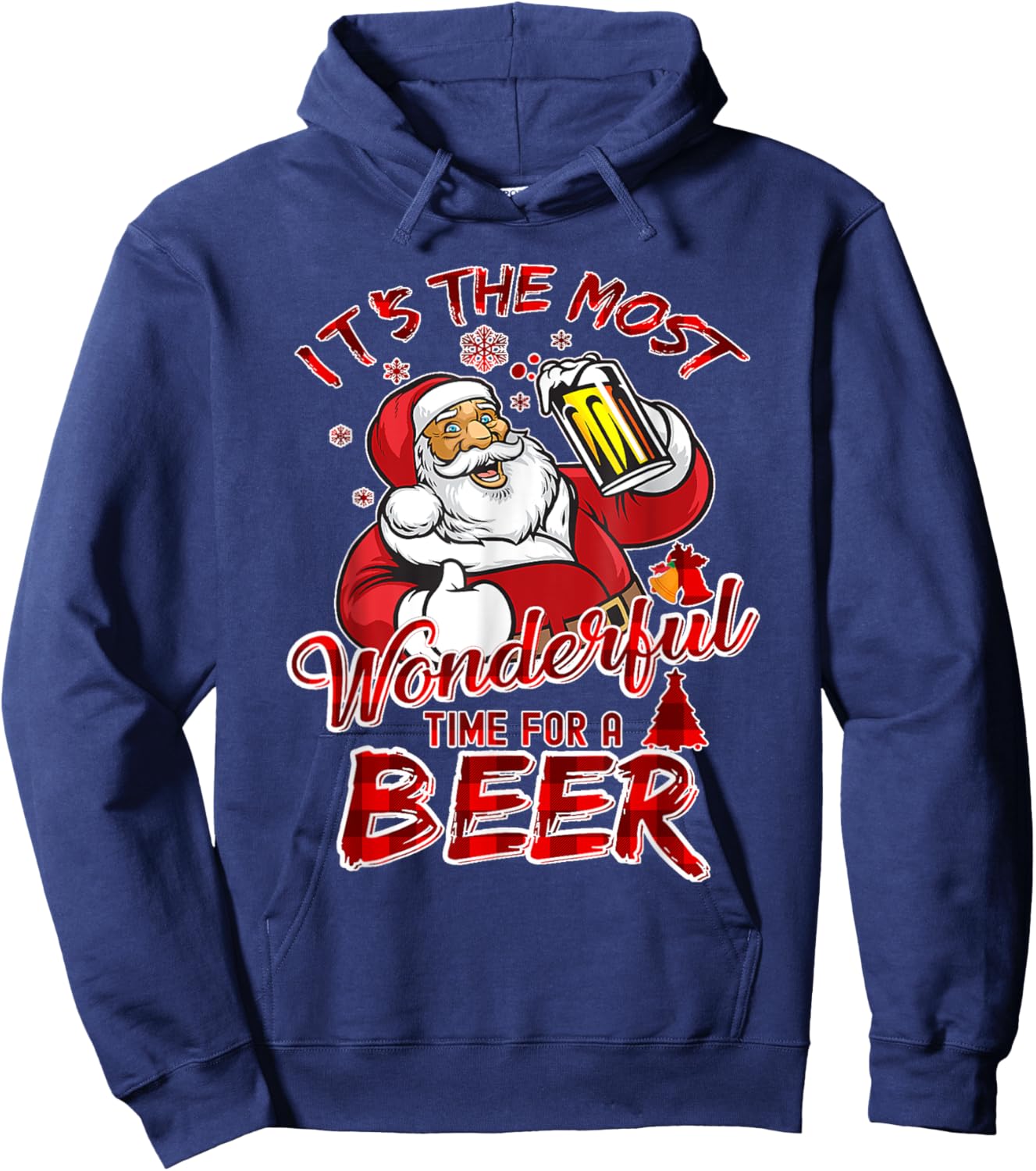 Funny Christmas Santa Claus Drinking Beer Wonderful Time Hoodie - Hoodie | Navy