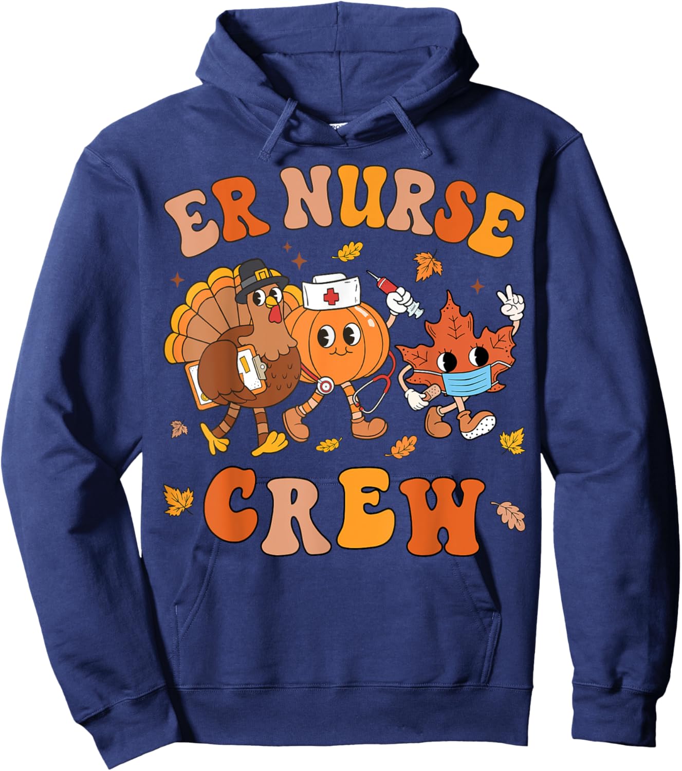 ER Nurse Fall Crew Thanksgiving Retro Emergency Room Nurse Hoodie - Hoodie | Navy