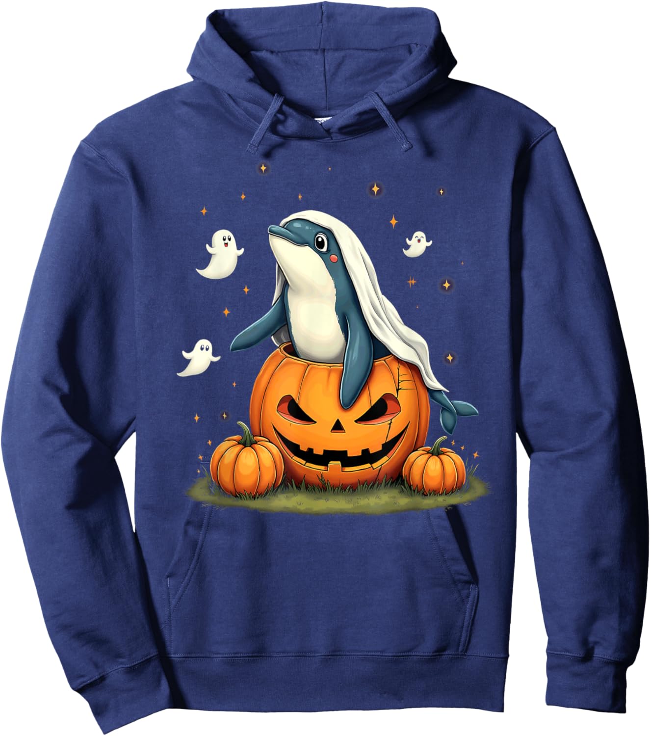 Pumpkin Boo Ghost Orca Whale Halloween Costume Hoodie - Hoodie | Navy