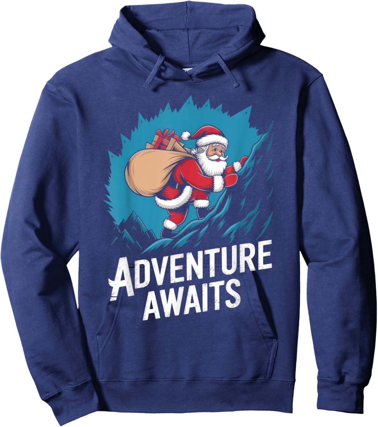 Adventure Awaits Funny Santa Claus Mountain Climbing Lover Hoodie - Hoodie | Navy