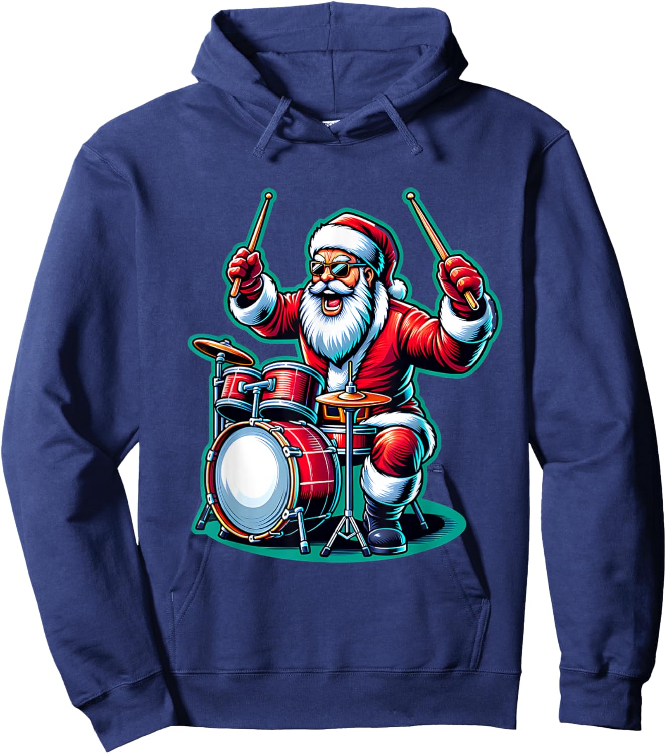 Rock & Roll Santa Xmas Drummer Drums Christmas Music Hoodie - Hoodie | Navy