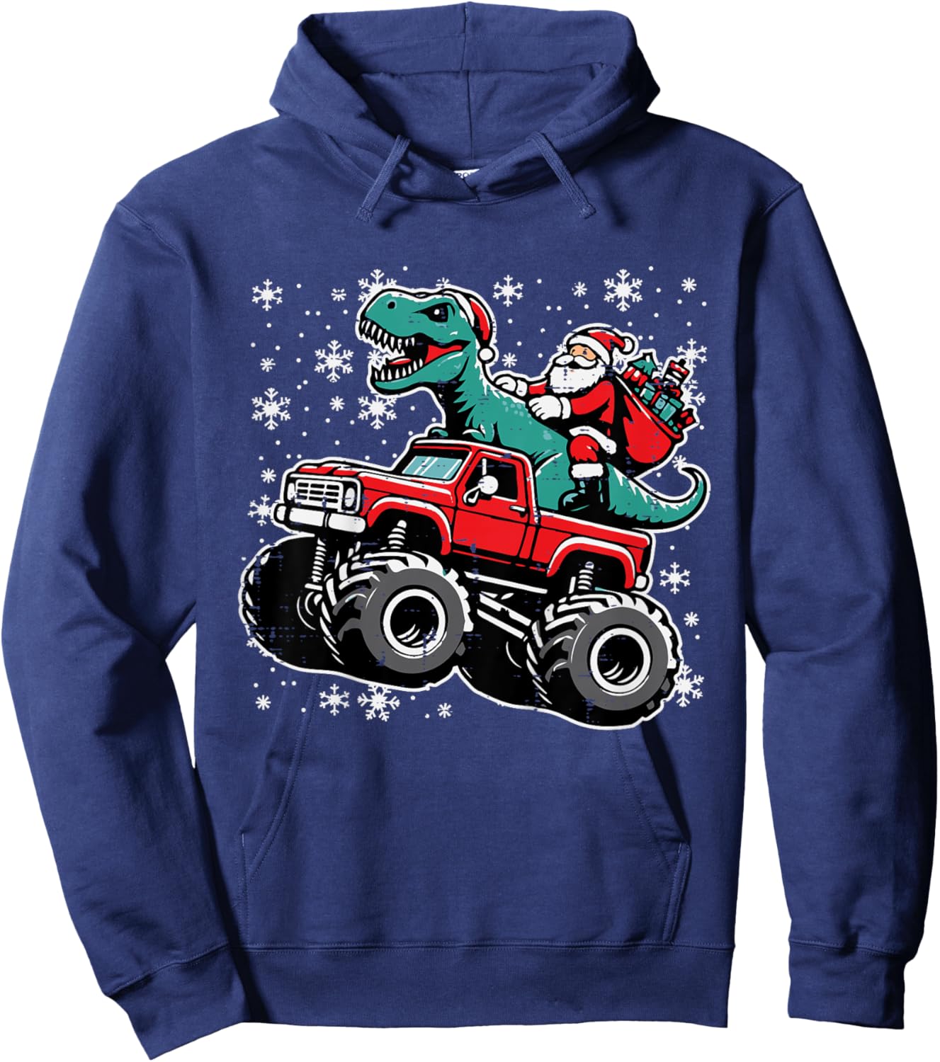 Kids Christmas Monster Truck Dino Santa Xmas Toddler Boys Kids Hoodie - Hoodie | Navy