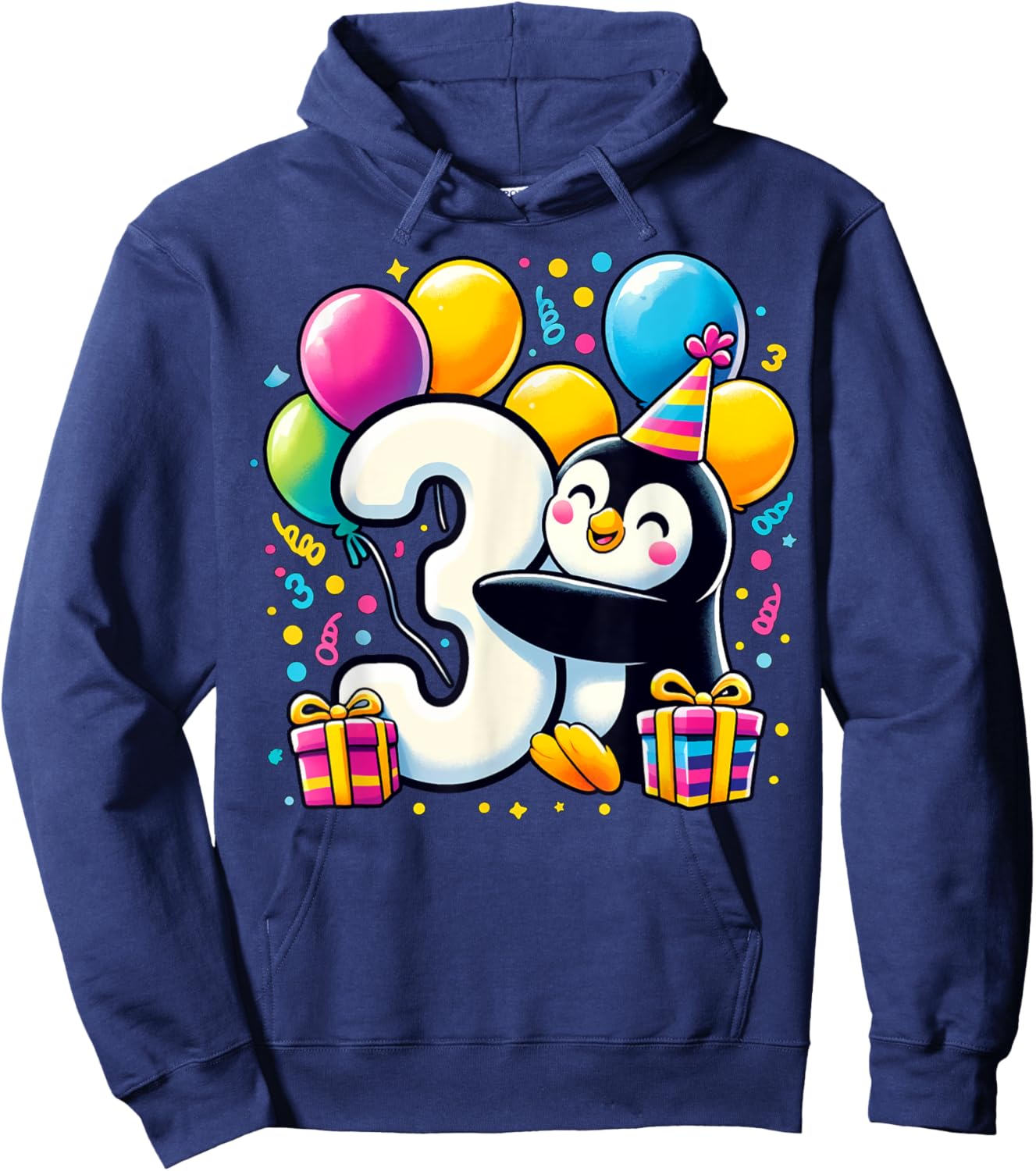 Kids Penguin Theme third Bday Party 3rd Penguin Birthday Hoodie - Hoodie | Navy