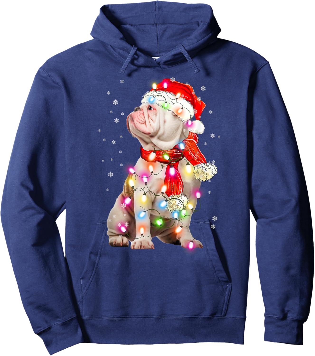 English Bulldog Dog Santa Clause Hat Xmas Christmas Hoodie - Hoodie | Navy