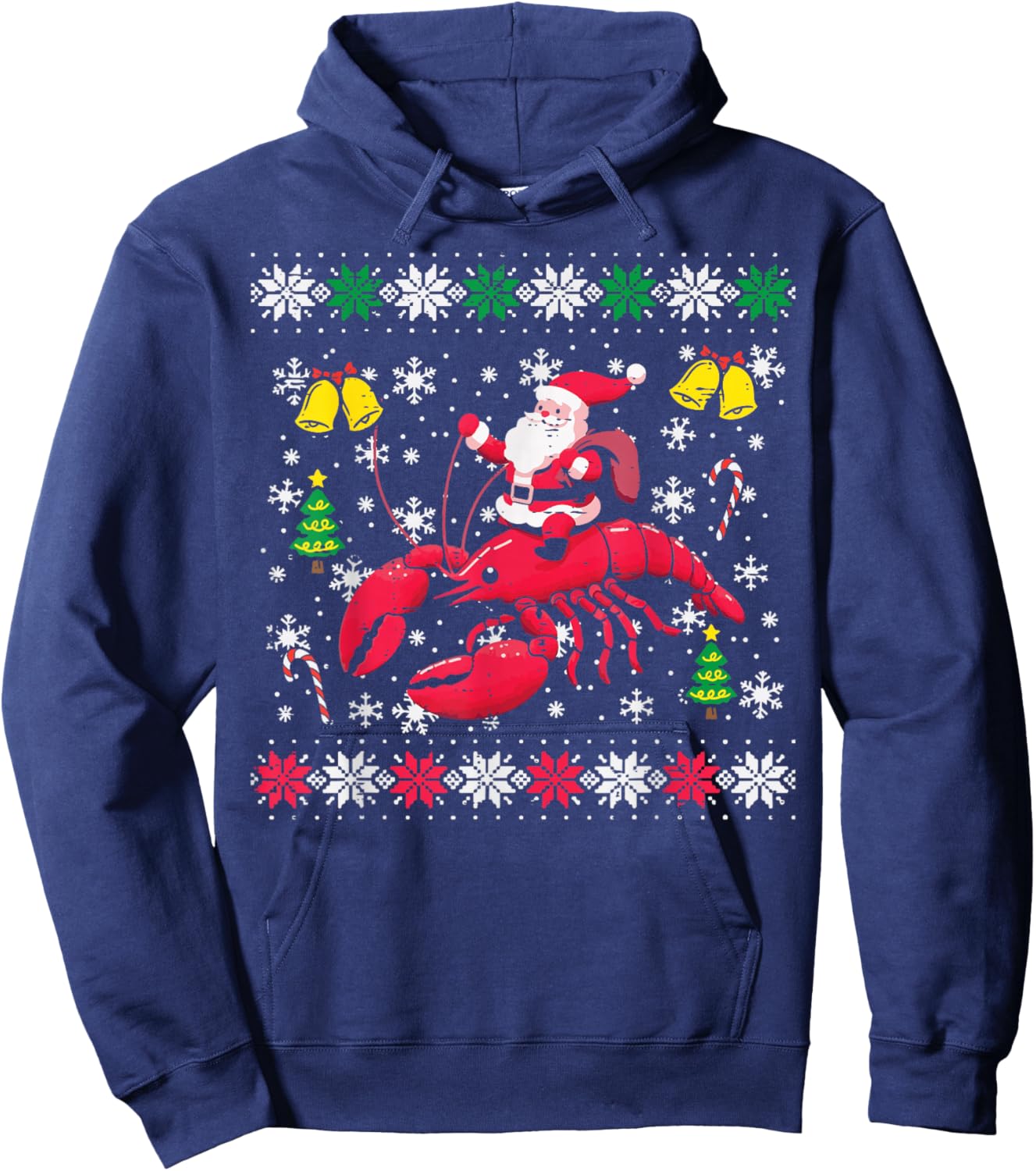 Christmas Santa On Lobster Ugly Xmas Crayfish Men Women Kids Hoodie - Hoodie | Navy