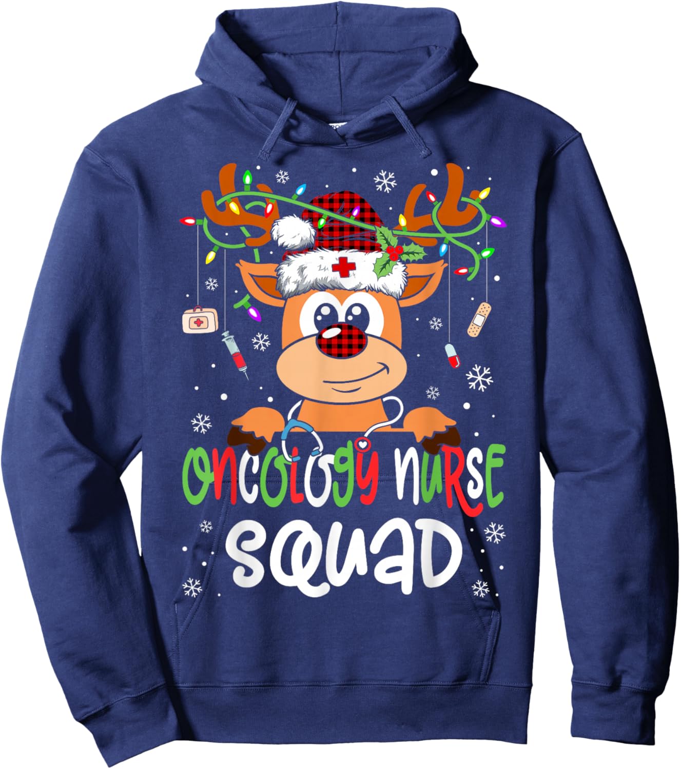 Oncology Nurse Squad Reindeer Stethoscope Nurse Christmas Hoodie - Hoodie | Navy