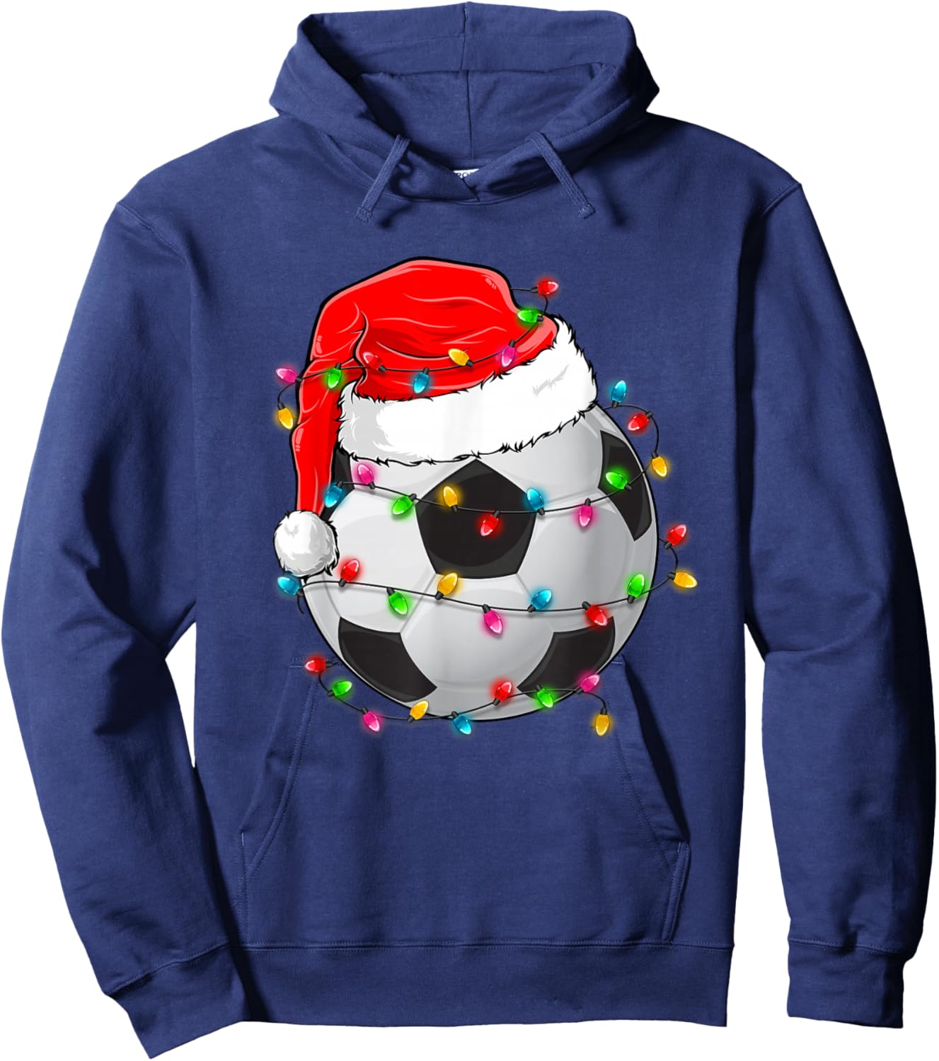 Christmas Soccer Ball Santa Hat Funny Sport Xmas Boys Men Hoodie - Hoodie | Navy