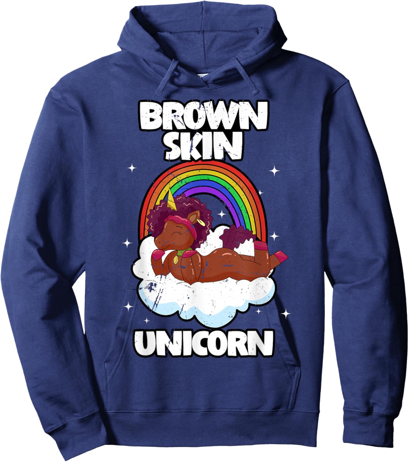 Brown Skin Unicorn Black Woman Afro Hair African Americans Hoodie - Hoodie | Navy