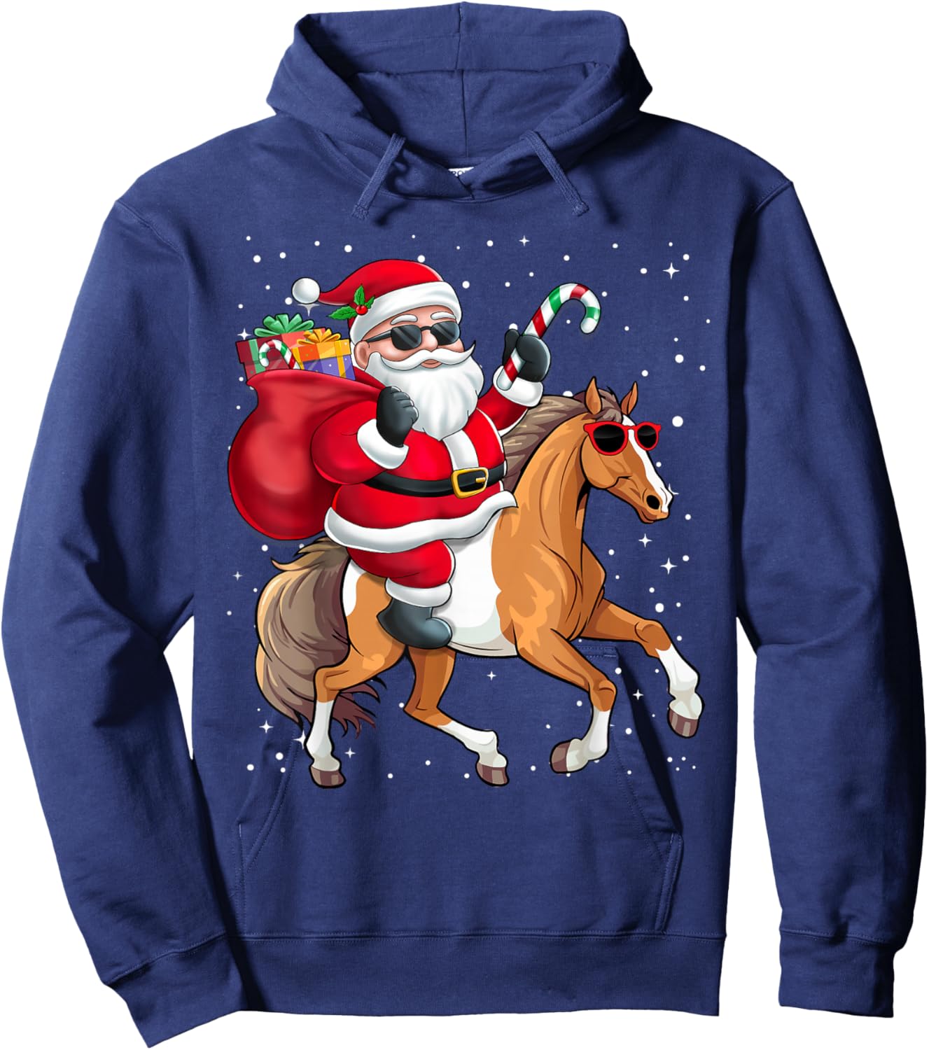 Santa Claus Riding A Horse Christmas Boy Girl Kids Hoodie - Hoodie | Navy