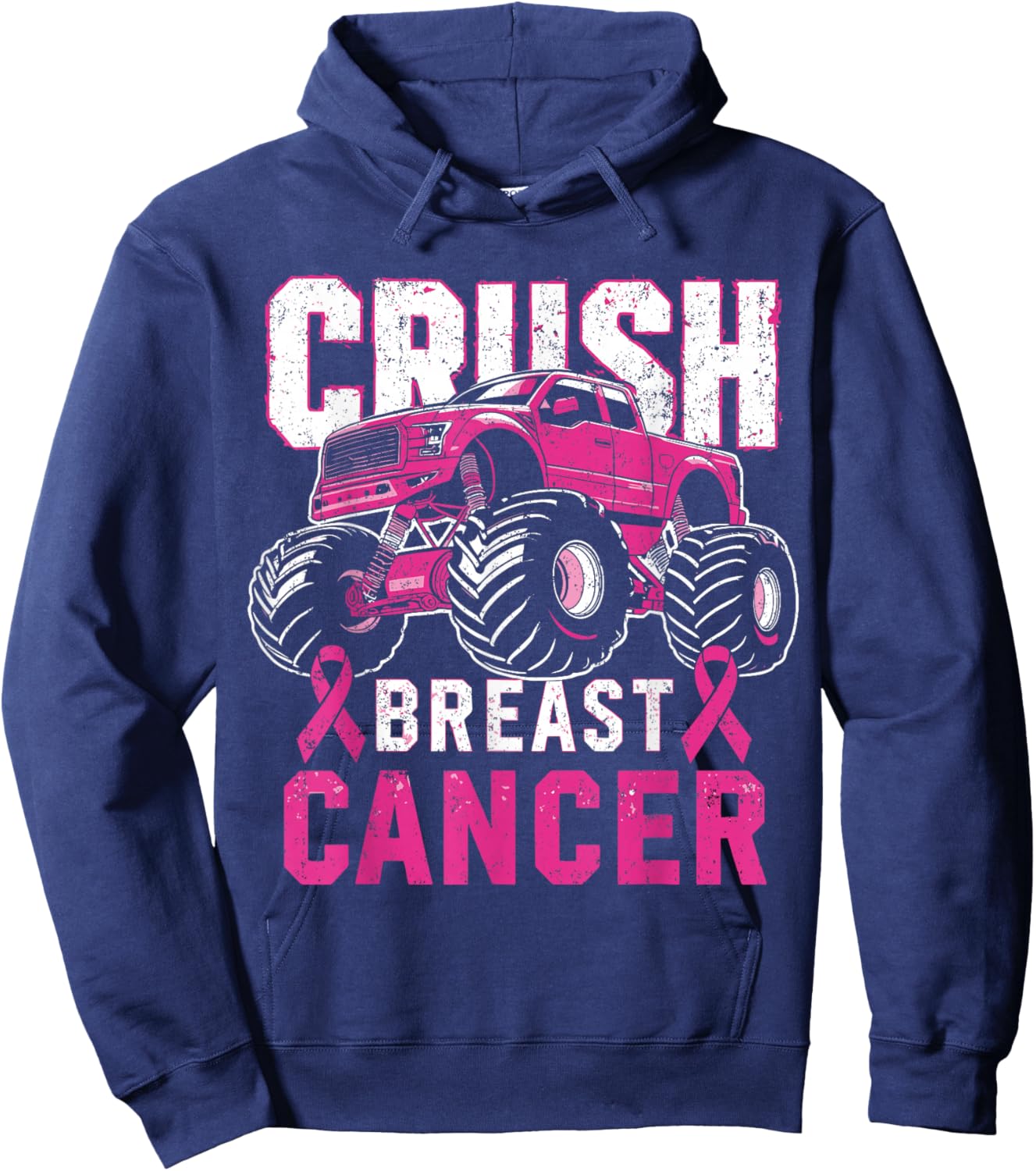 Monster Truck Pink Breast Cancer Awareness Kids Toddler Boys Hoodie - Hoodie | Navy