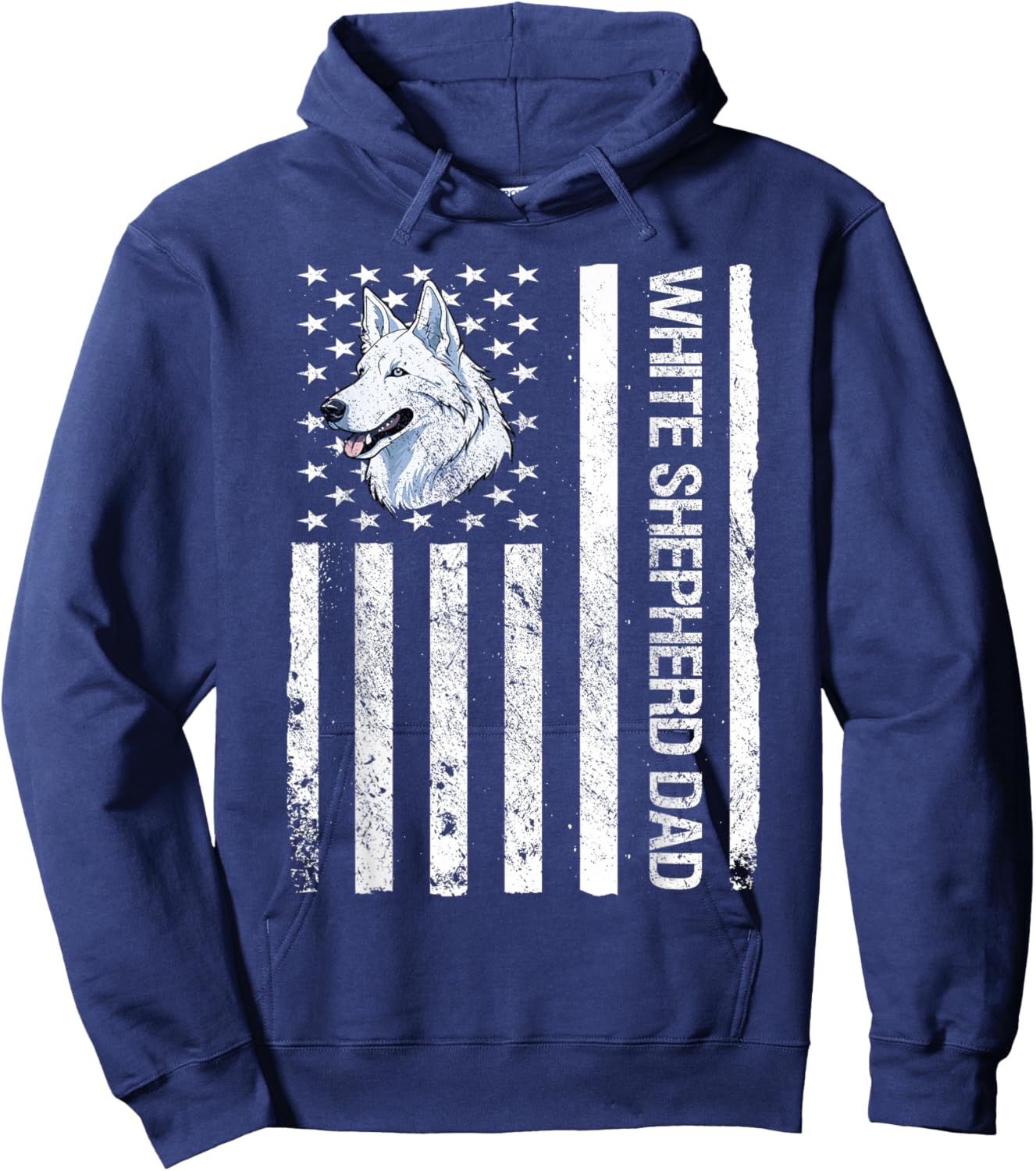 White Shepherd Dad USA Flag White German Shepherd Hoodie - Hoodie | Navy