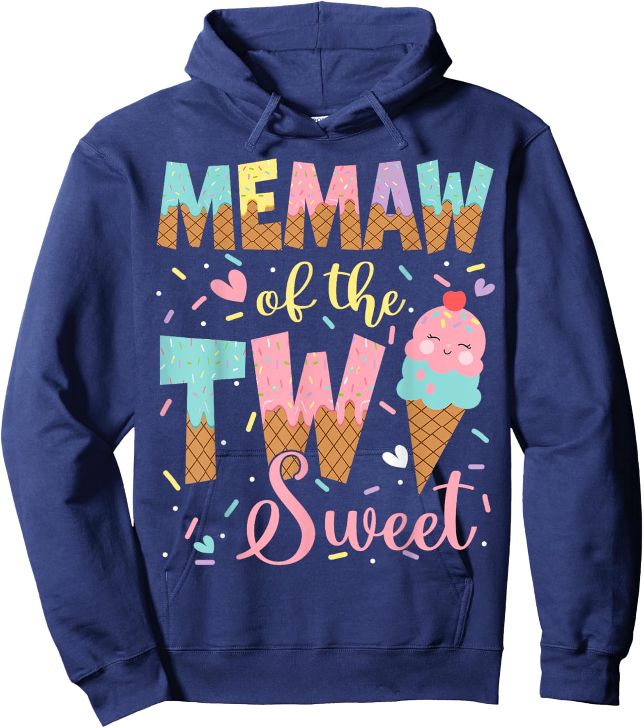 Memaw Of The Two Sweet 2Nd Birthday Girl Ice Cream Hoodie - Hoodie | Navy