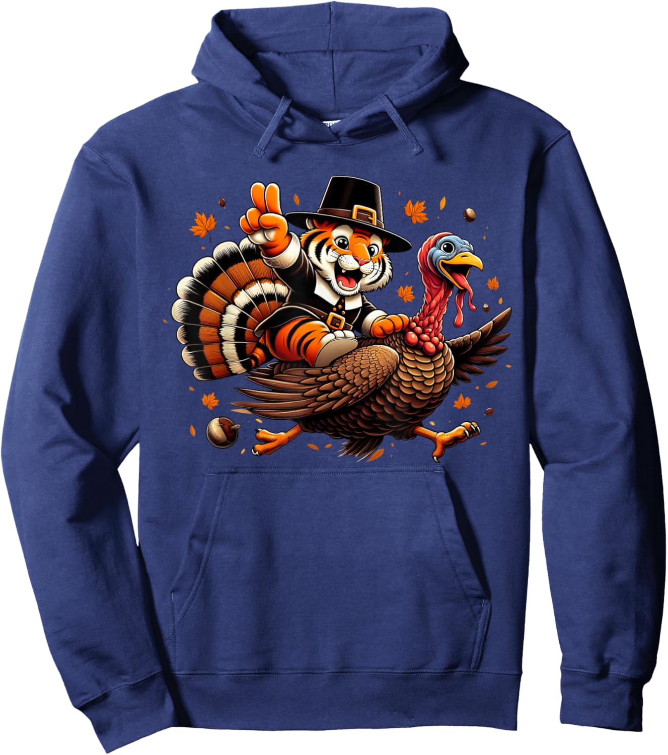 Funny Tiger Turkey Autumn Thanksgiving Kids Hoodie - Hoodie | Navy