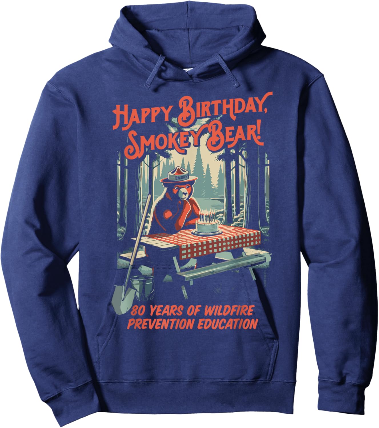 Happy 80th Birthday Smokey Bear 1944-2024 Retro Picnic Hoodie - Hoodie | Navy