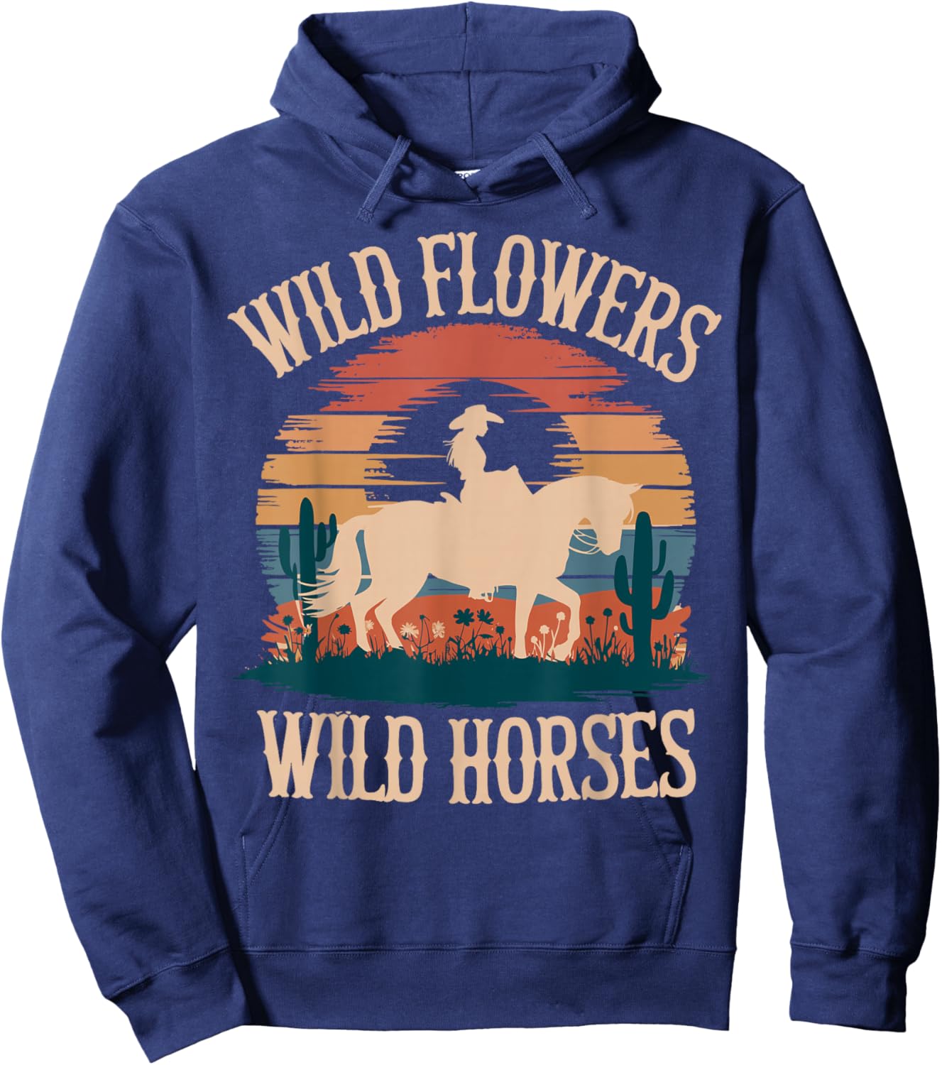 Vintage Sunset Western Country Wild Flowers - Wild Horses Hoodie - Hoodie | Navy