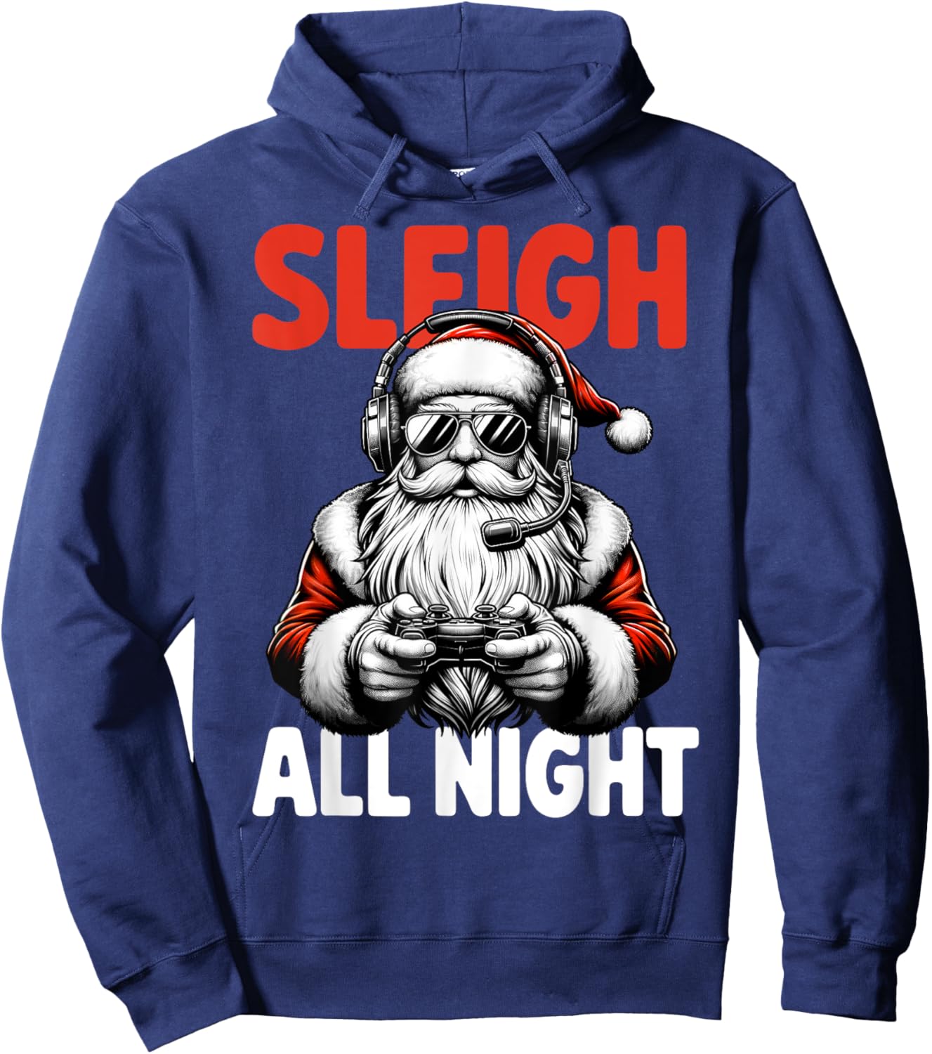 Christmas Gamer Boys Sleigh All Night Video Game Santa Xmas Hoodie - Hoodie | Navy